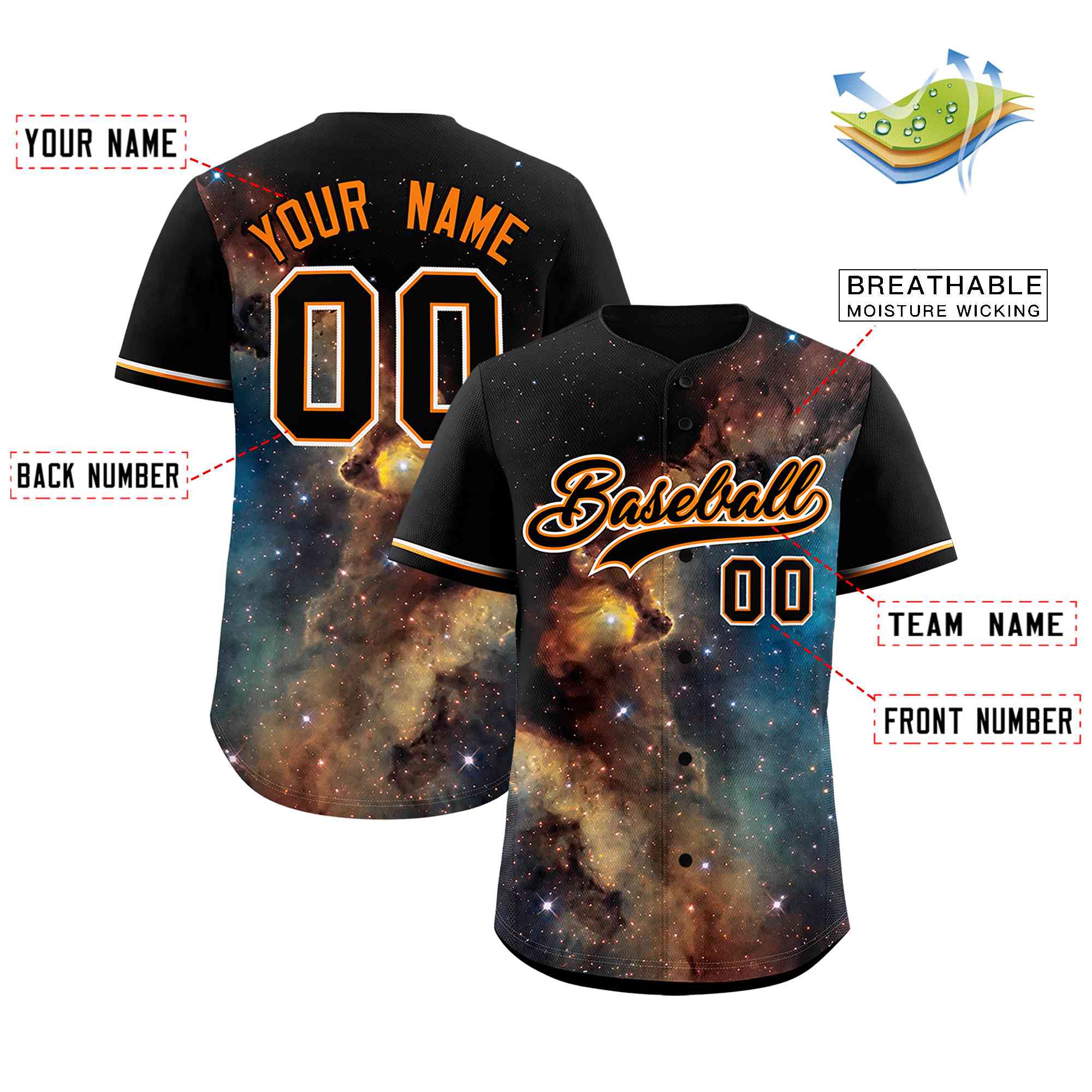 Custom Black Personalized Starburst Pattern Authentic Baseball Jersey