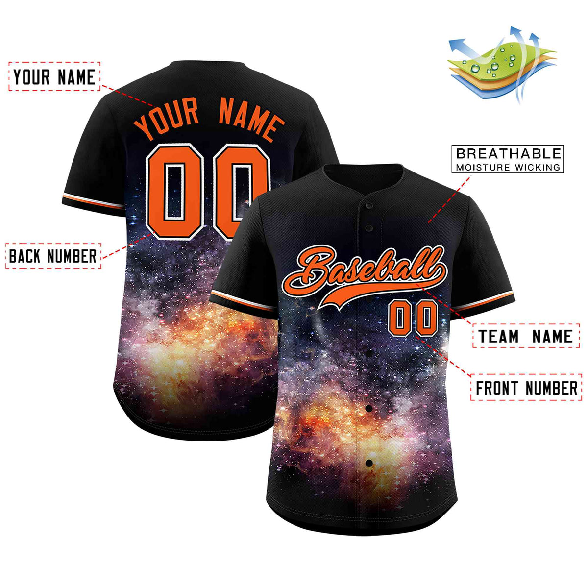 Custom Black Personalized Starburst Pattern Authentic Baseball Jersey