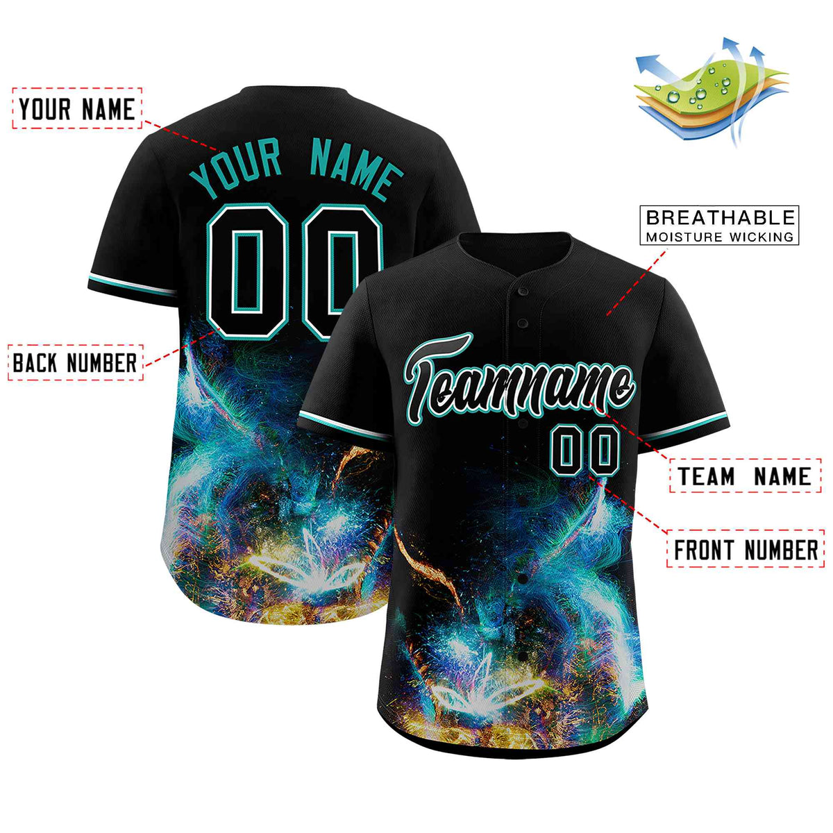 Custom Black Personalized Starburst Pattern Authentic Baseball Jersey