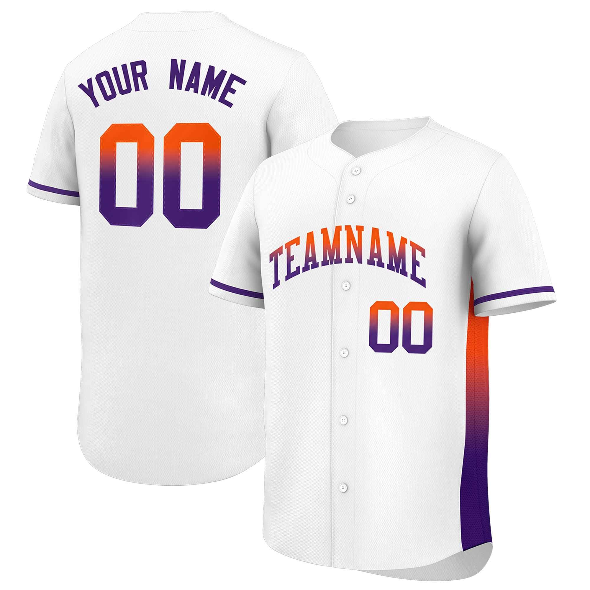 Custom White Orange-Purple Personalized Gradient Font And Side Design Authentic Baseball Jersey