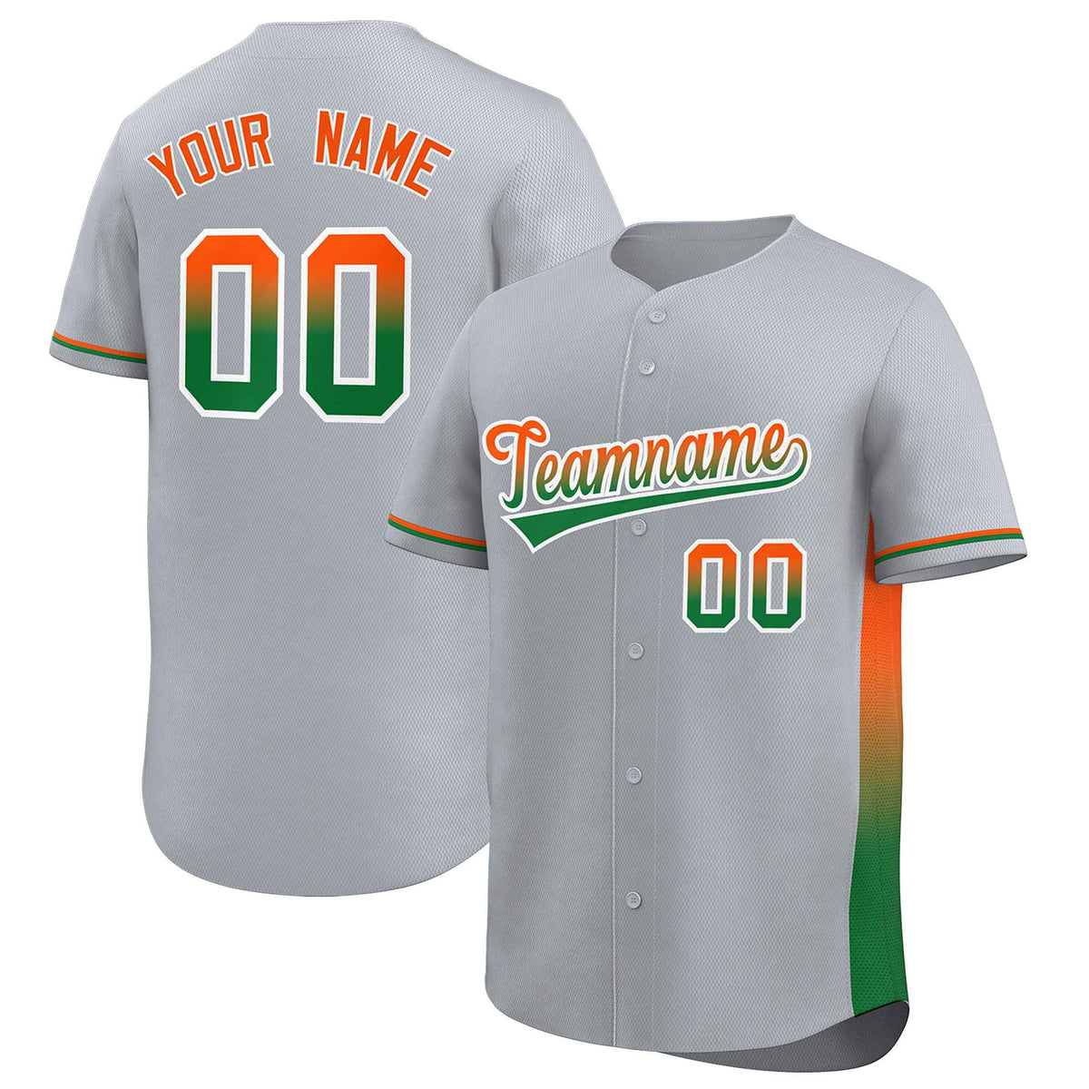 Custom Light Gray Orange-Kelly Green Personalized Gradient Font And Side Design Authentic Baseball Jersey
