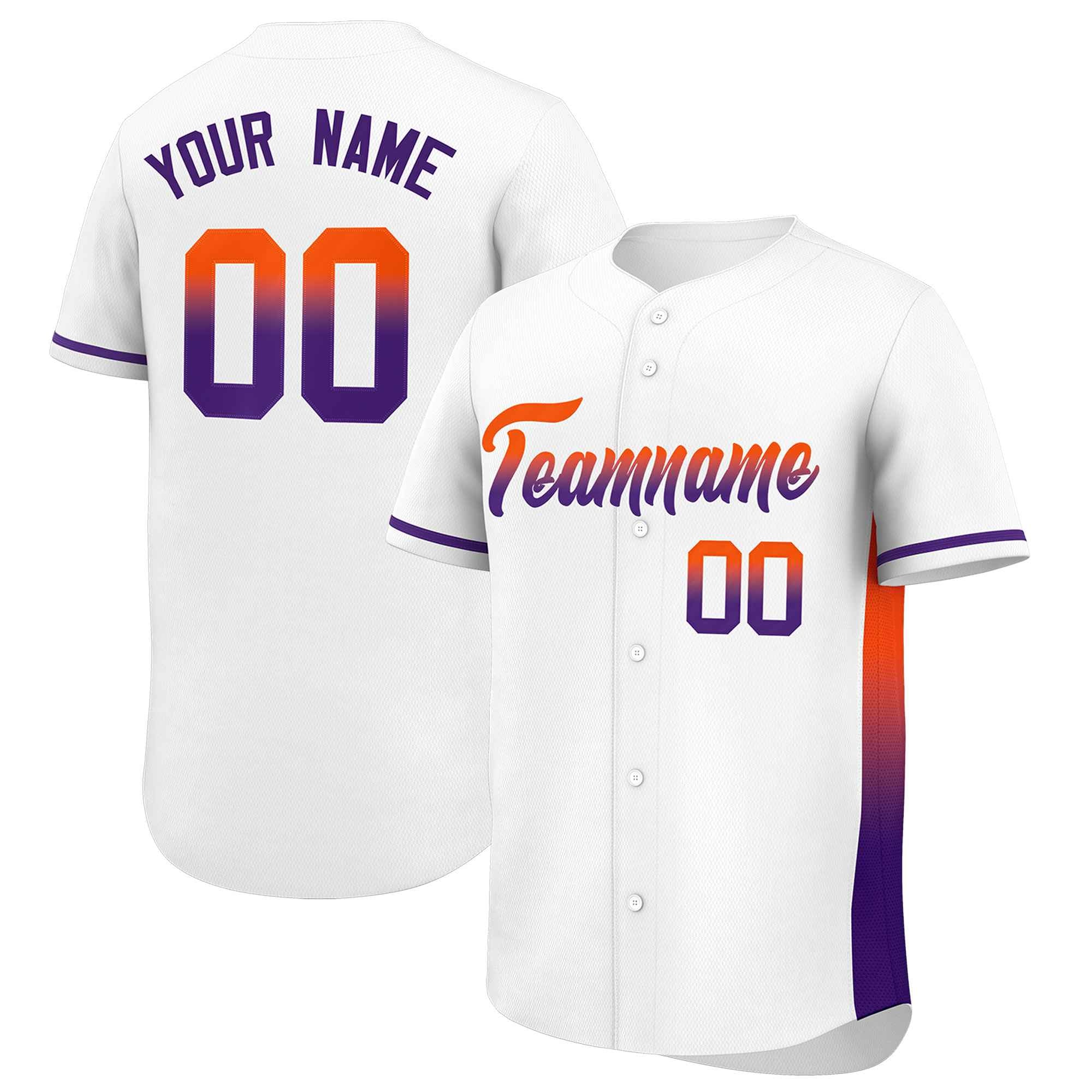 Custom White Orange-Purple Personalized Gradient Font And Side Design Authentic Baseball Jersey