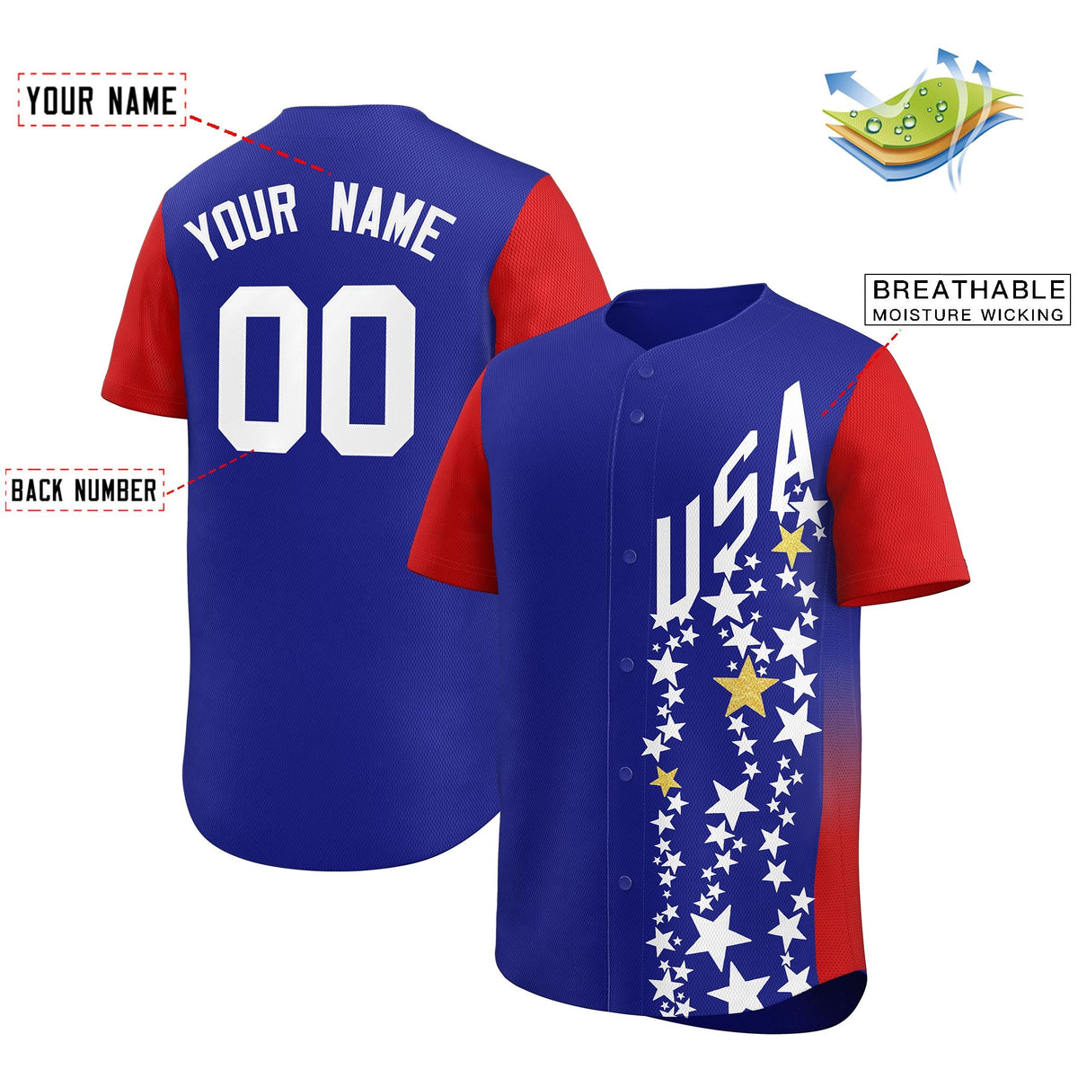 Custom Red Royal Baseball Team Jerseys Star Graffiti World Cup Inspired USA Watch Party Performance Jersey