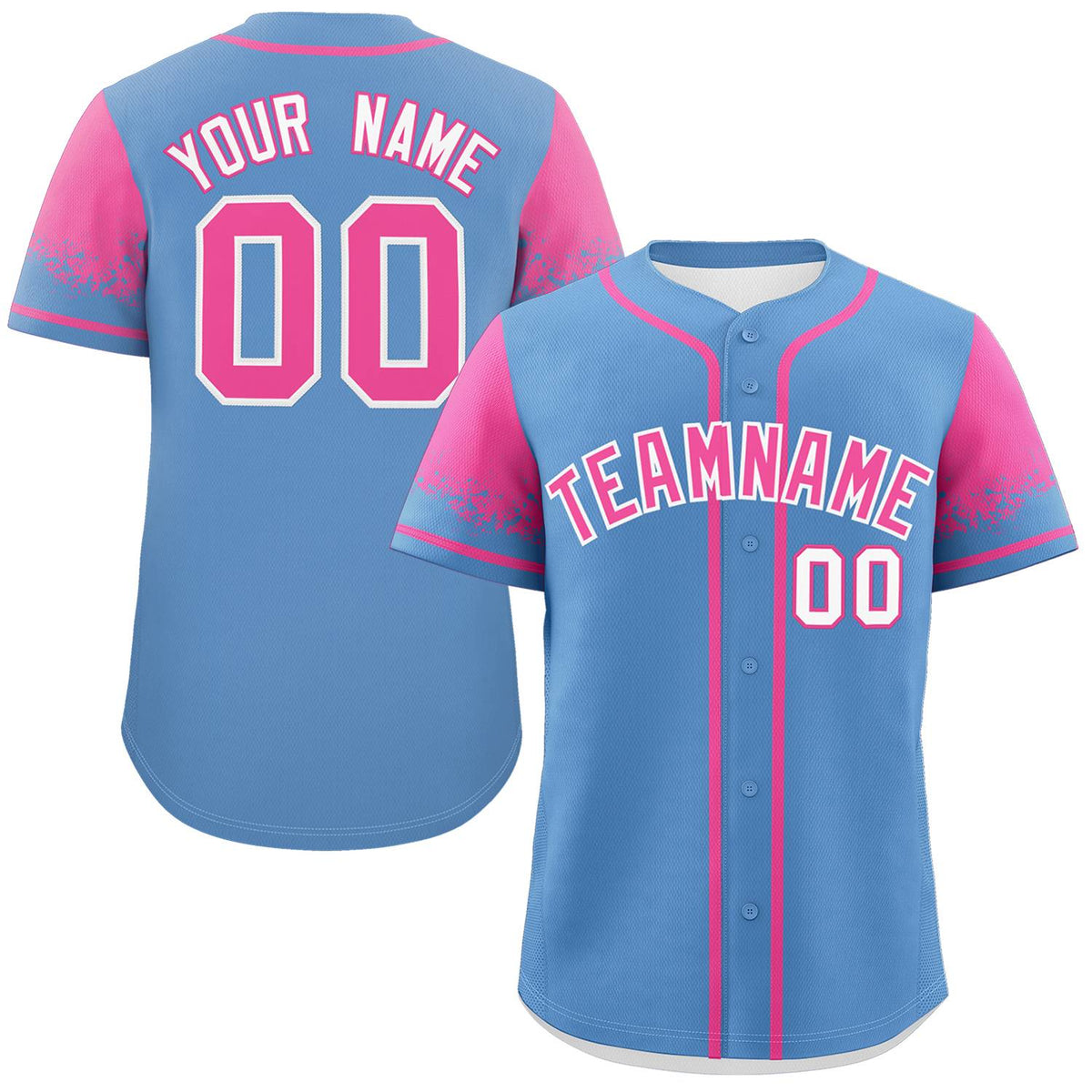 Custom Light Blue Pink Personalized Raglan Sleeves Design Authentic Baseball Jersey