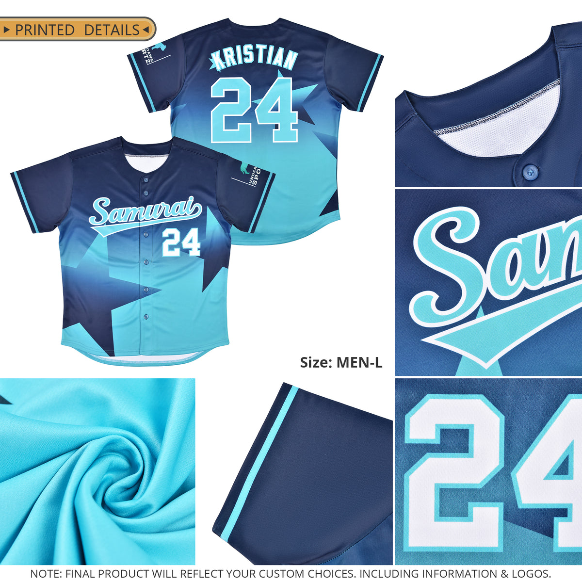 Custom Navy-Sky Blue Gradient Star Graffiti Pattern Authentic Baseball Jersey