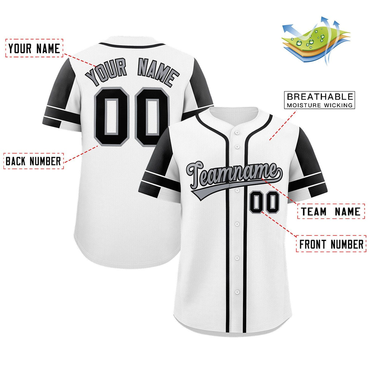 Custom White Black Personalized Raglan Sleeves Authentic Baseball Jersey