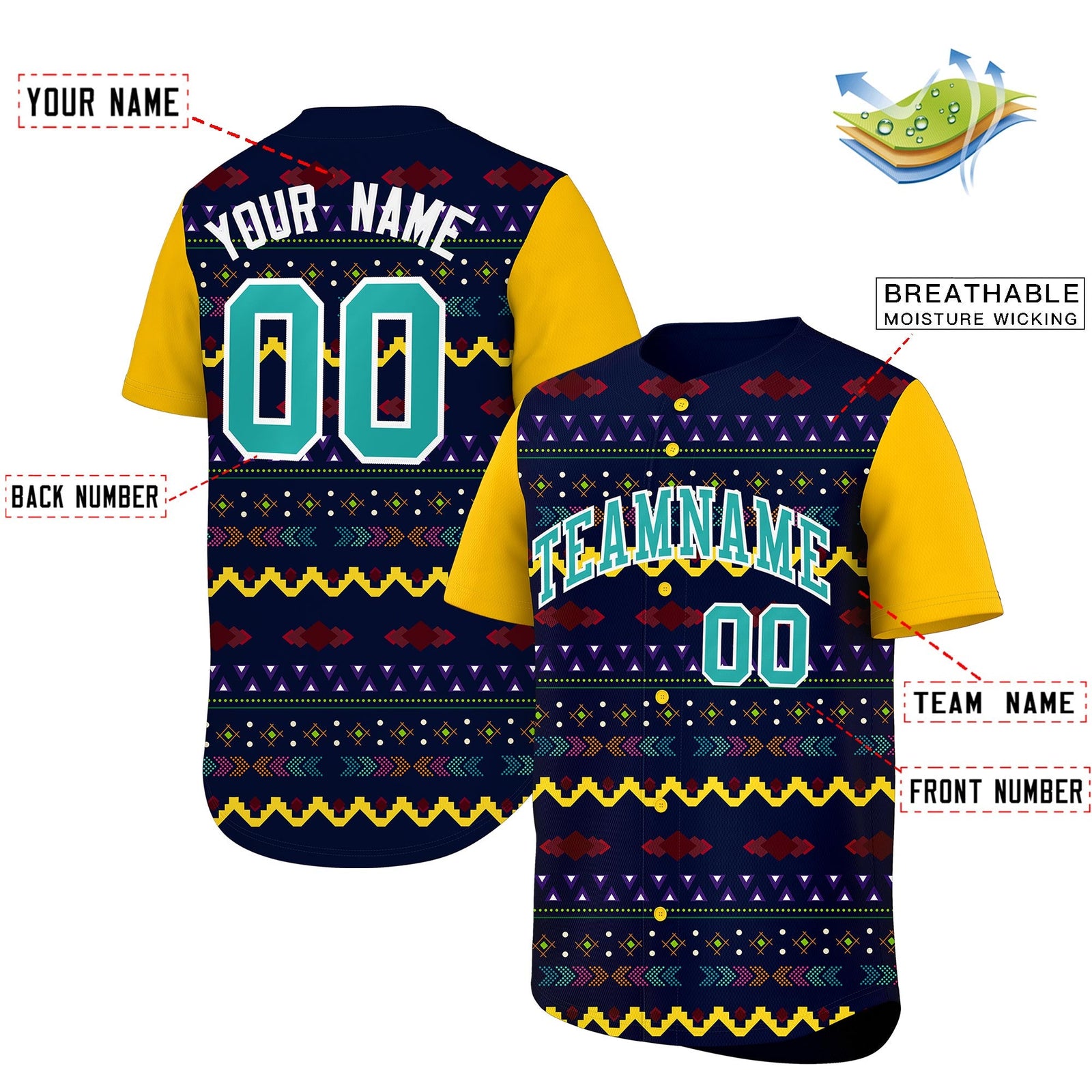 Custom Navy Yellow White Mexican style Lightweight Baseball Jersey| KXKSHOP