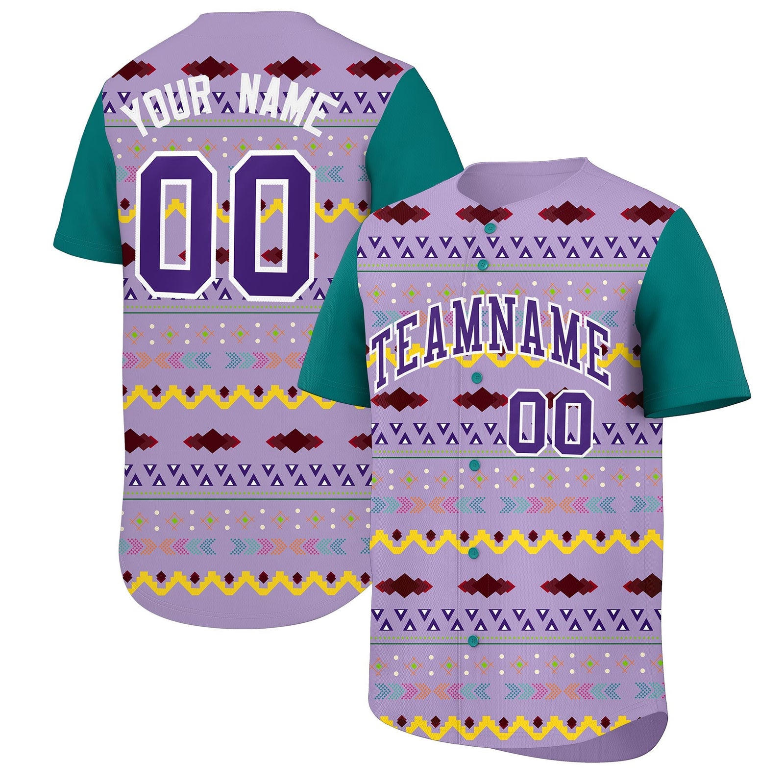 Custom Light Purple Teal White Mexican style Stretch Fabric Baseball Jersey| KXKSHOP