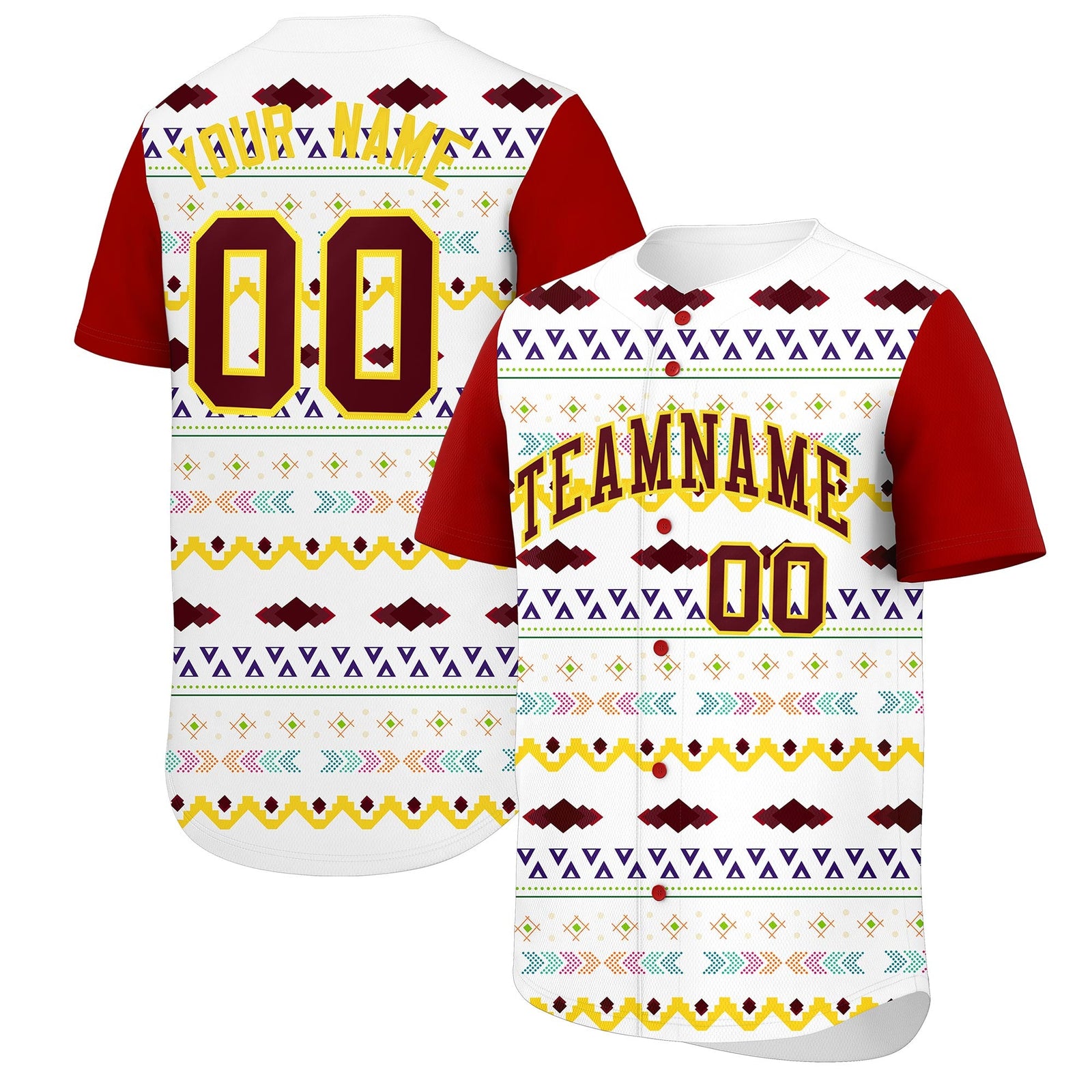 Custom White Red Gold Mexican style Breathable Baseball Jersey| KXKSHOP