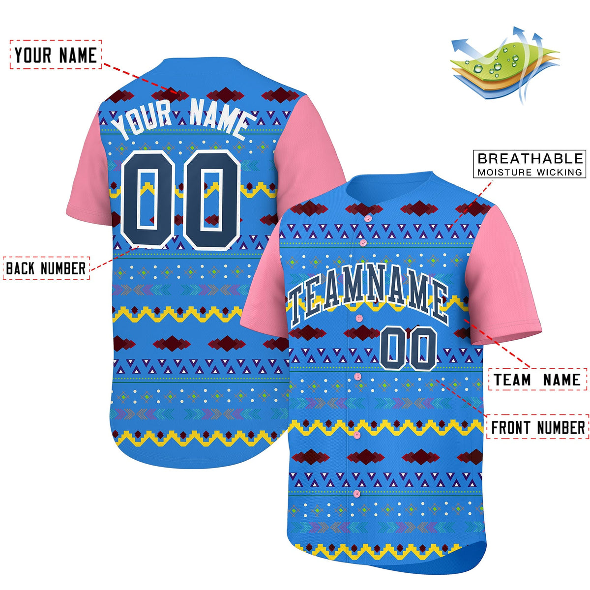 Custom Light Pink White Midnight Blue Mexican style Lightweight Baseball Jersey| KXKSHOP