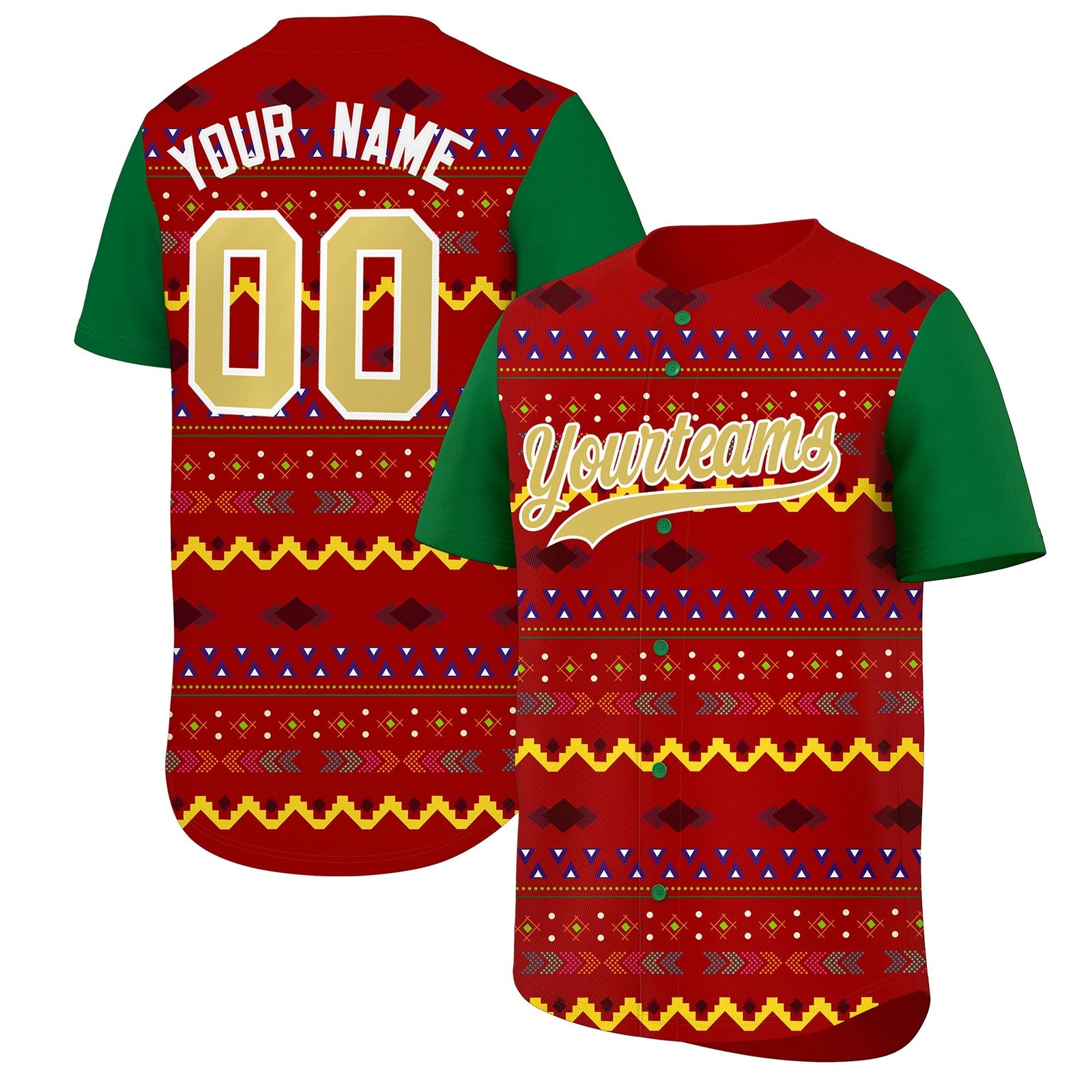 Custom Red Kelly Green White Mexican style Breathable Baseball Jersey| KXKSHOP