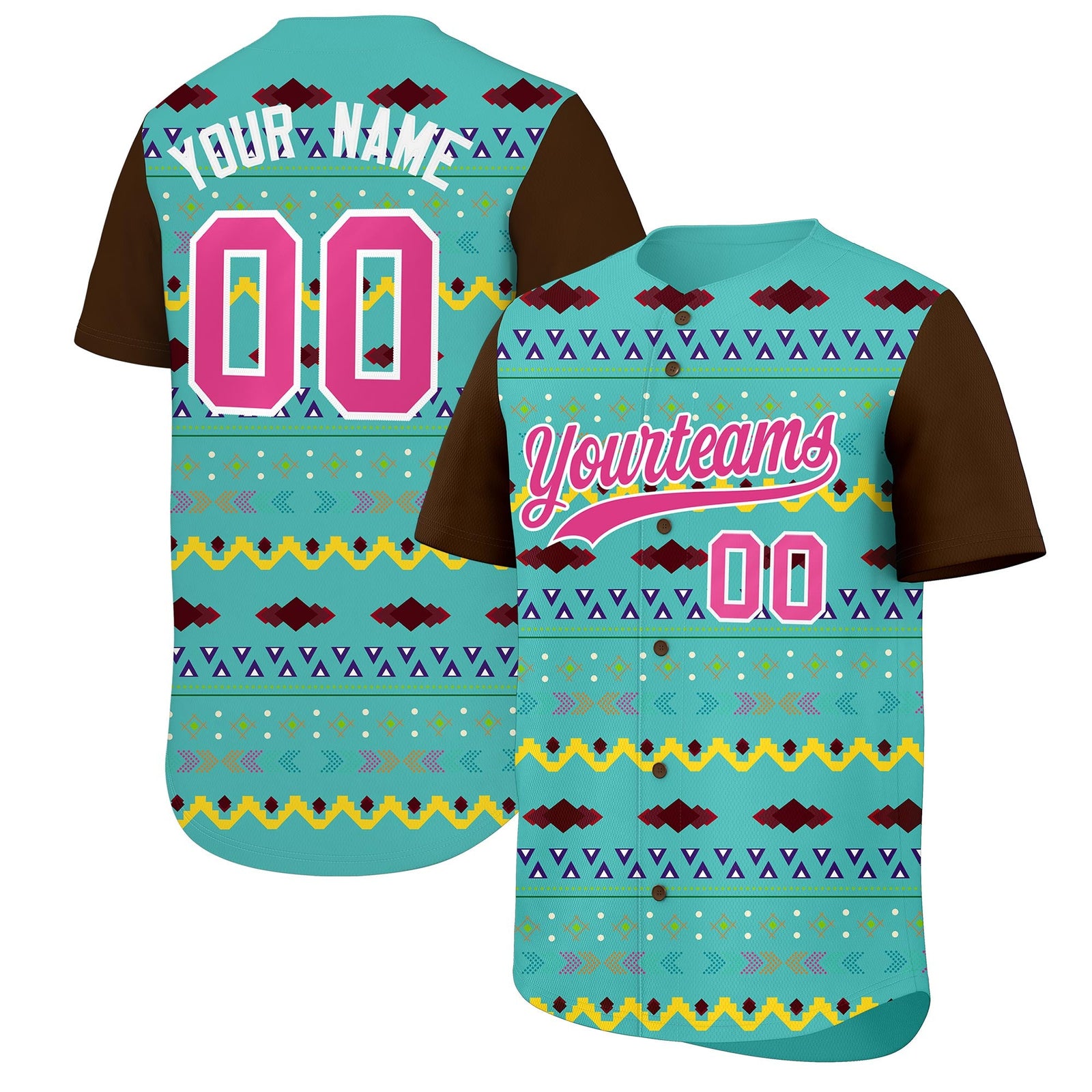 Custom Teal Brown White Mexican style Breathable Baseball Jersey| KXKSHOP