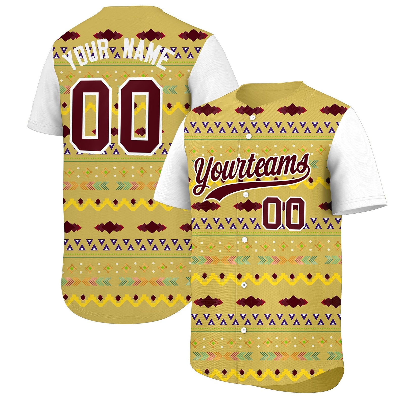 Custom Old Gold White Burgundy Mexican style Stretch Fabric Baseball Jersey| KXKSHOP