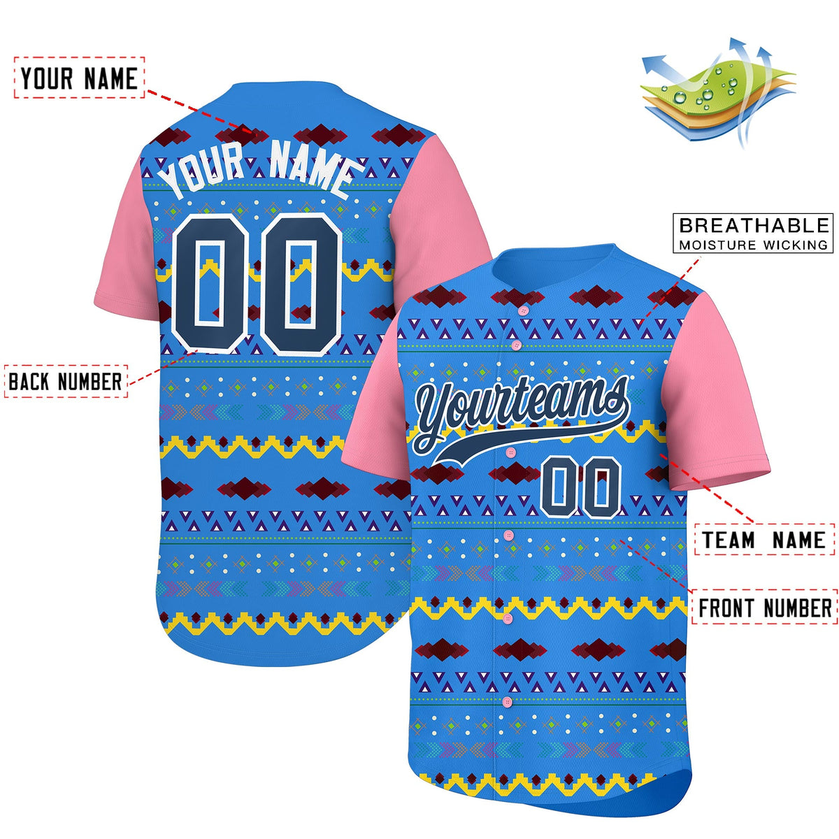 Custom Light Pink White Midnight Blue Mexican style Lightweight Baseball Jersey| KXKSHOP
