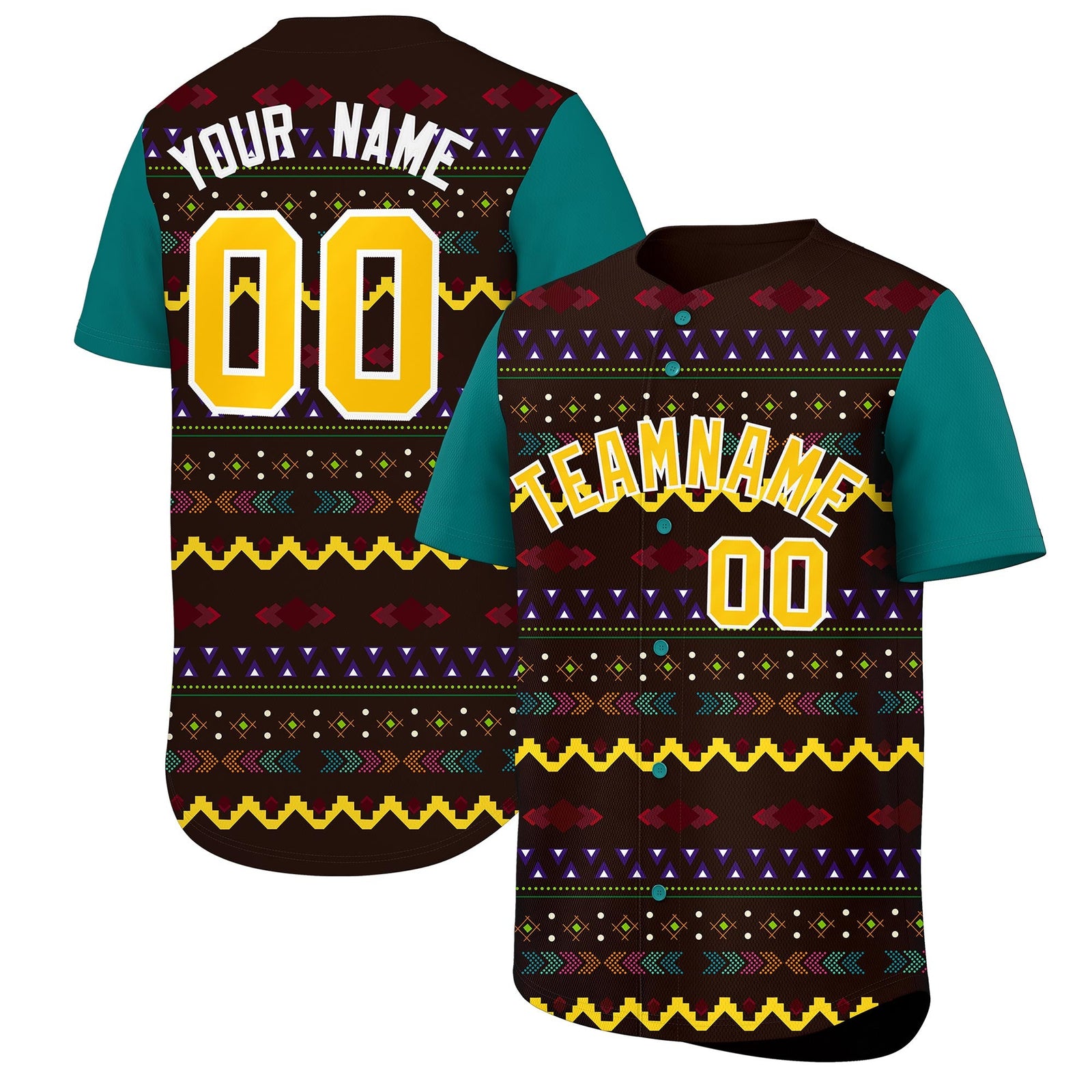 Custom Brown Teal White Mexican style Breathable Baseball Jersey| KXKSHOP