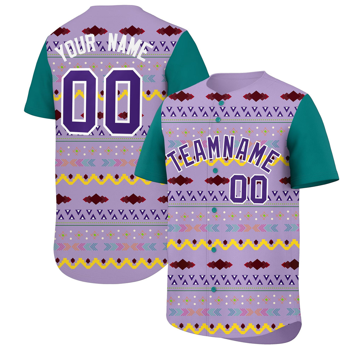 Custom Light Purple Teal White Mexican style Stretch Fabric Baseball Jersey| KXKSHOP