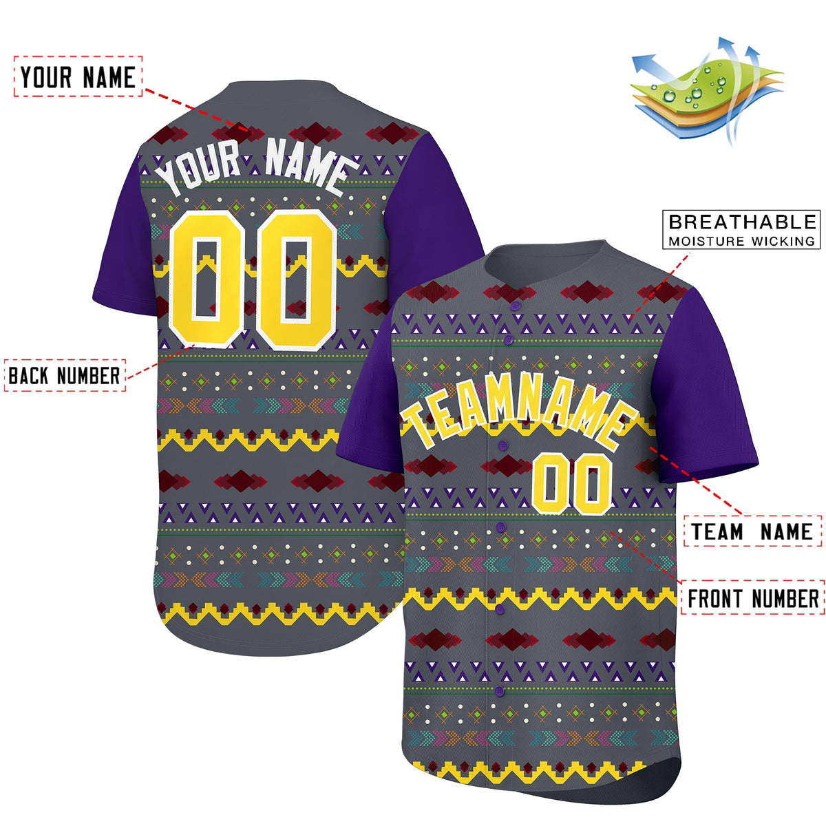 Custom Purple White Gold Mexican style Lightweight Baseball Jersey| KXKSHOP