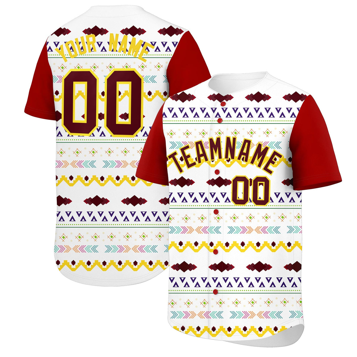 Custom White Red Gold Mexican style Breathable Baseball Jersey| KXKSHOP