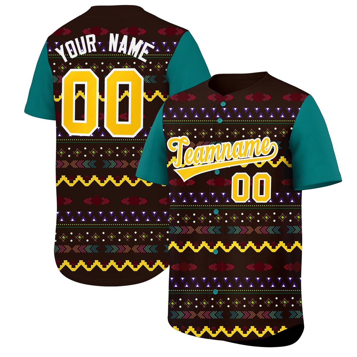 Custom Brown Teal White Mexican style Breathable Baseball Jersey| KXKSHOP