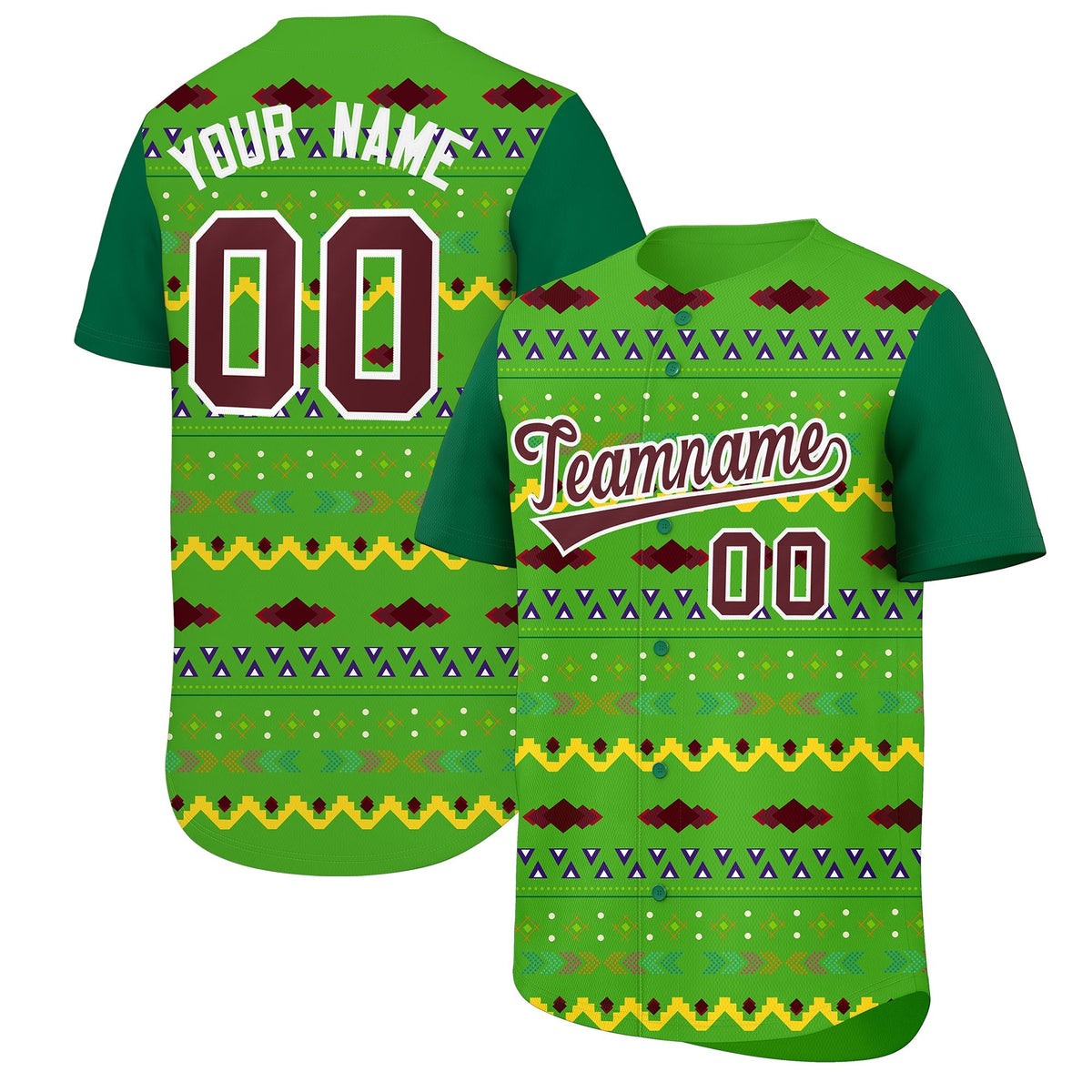 Custom Light Green Kelly Green White Mexican style Stretch Fabric Baseball Jersey| KXKSHOP