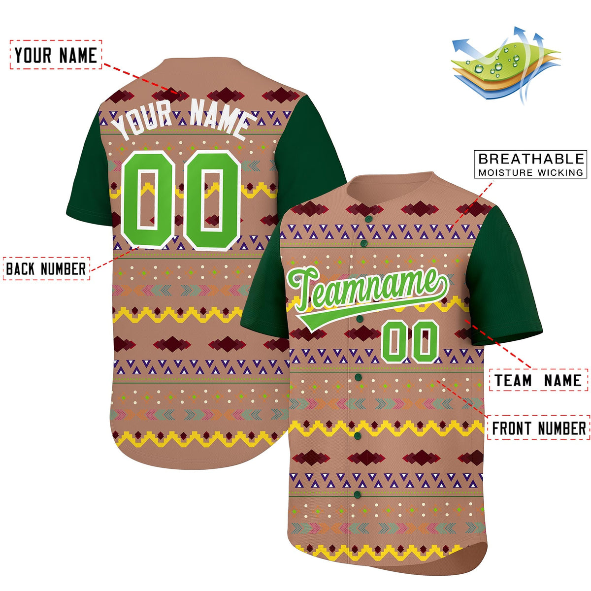 Custom Coffee Dark Green White Mexican style Lightweight Baseball Jersey| KXKSHOP