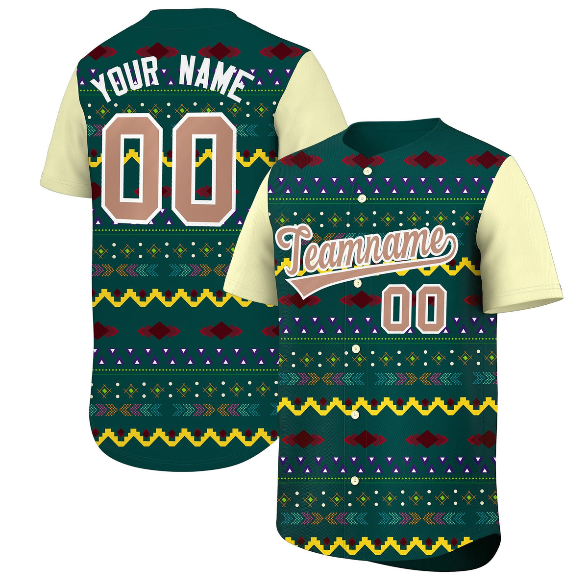 Custom Midnight Green Cream White Mexican style Breathable Baseball Jersey| KXKSHOP