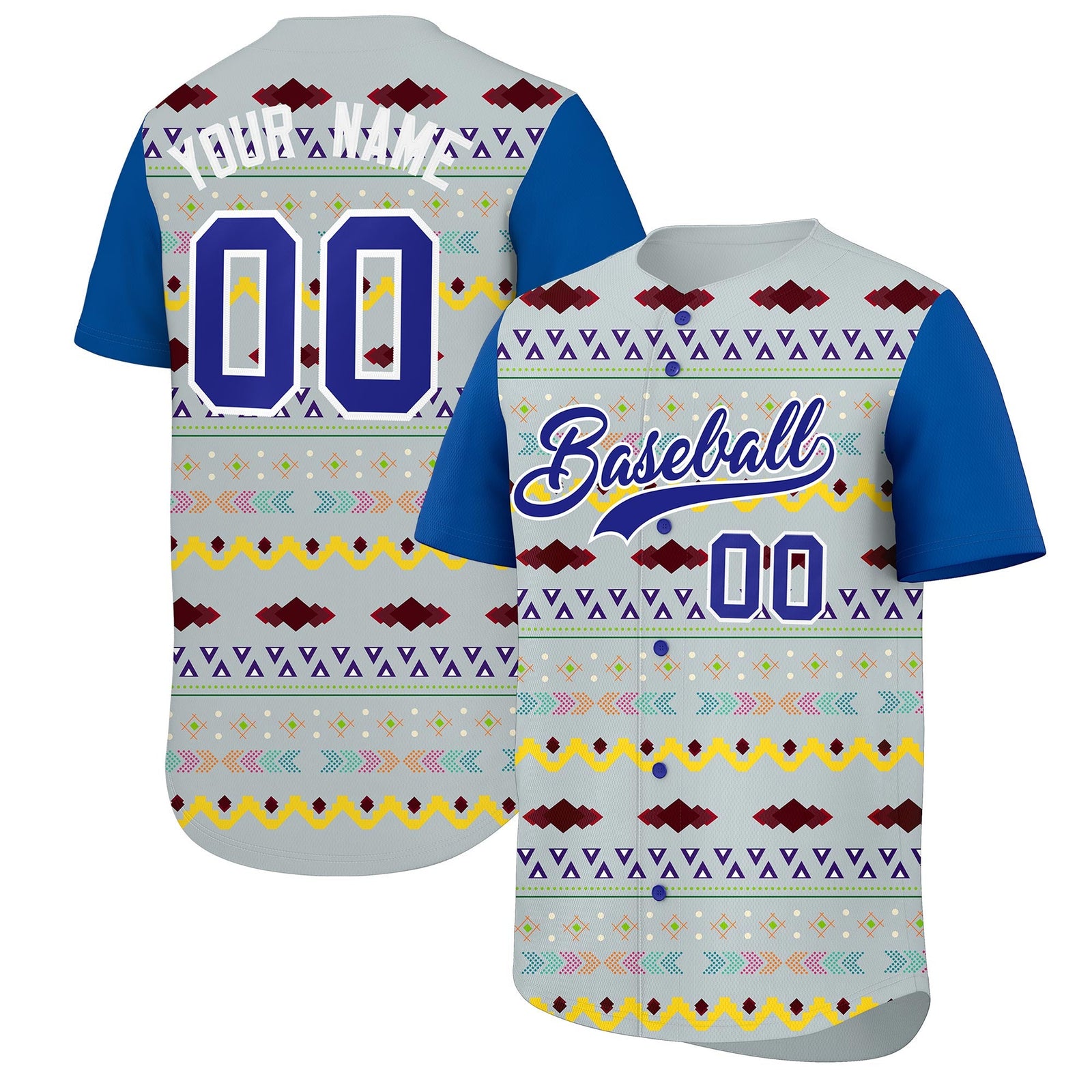 Custom Silver Royal White Mexican style Stretch Fabric Baseball Jersey| KXKSHOP