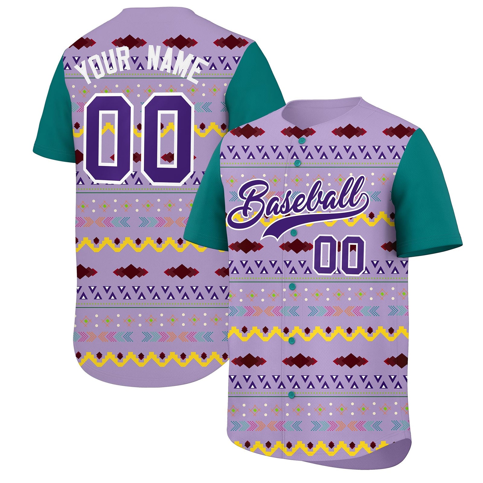 Custom Light Purple Teal White Mexican style Stretch Fabric Baseball Jersey| KXKSHOP