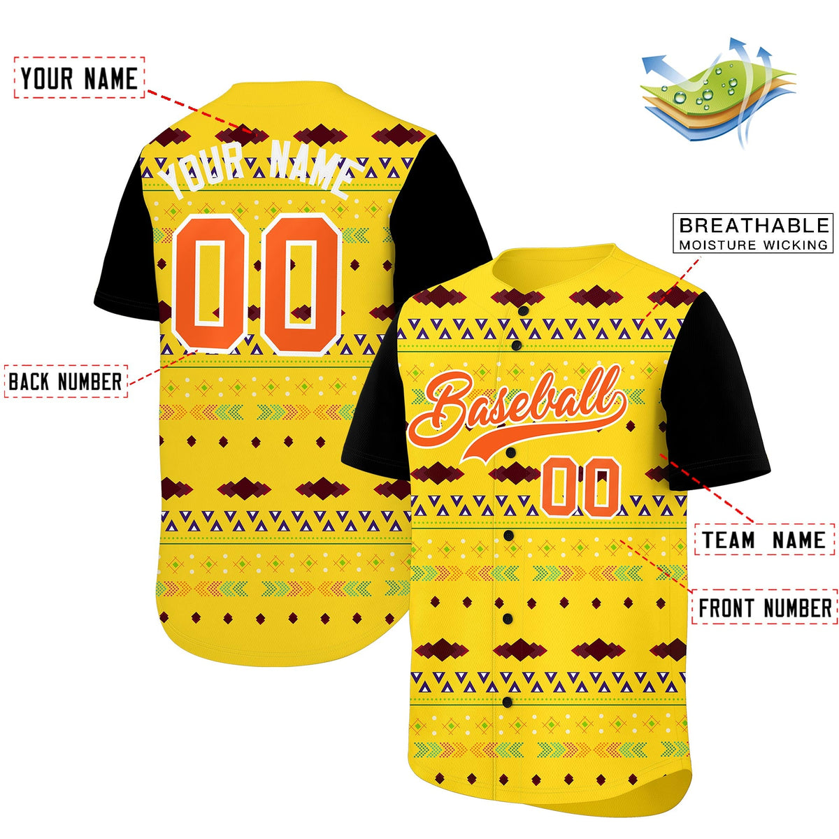 Custom Gold Black White Mexican style Stretch Fabric Baseball Jersey| KXKSHOP
