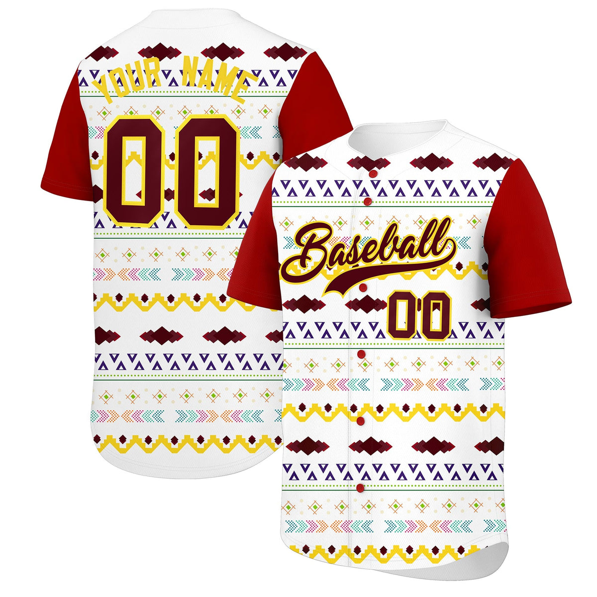 Custom White Red Gold Mexican style Breathable Baseball Jersey| KXKSHOP