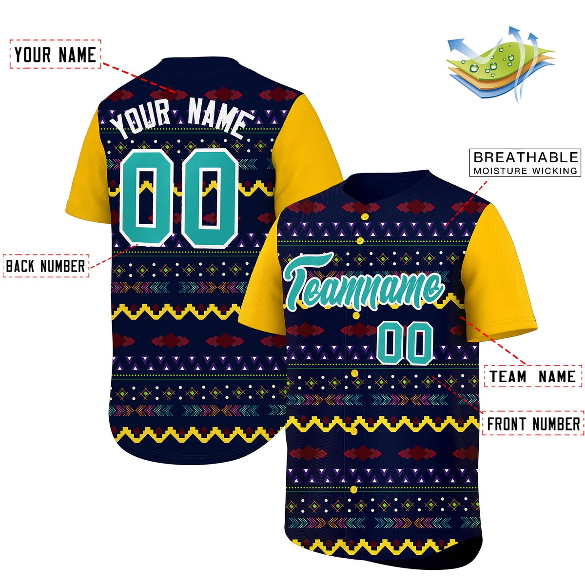 Custom Navy Yellow White Mexican style Lightweight Baseball Jersey| KXKSHOP