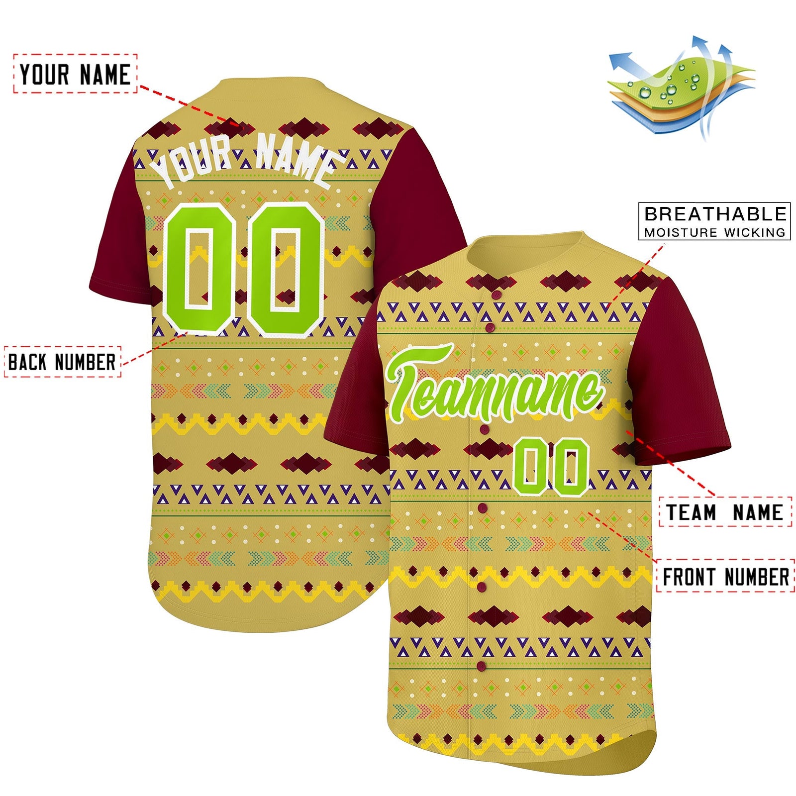 Custom Old Gold Crimson White Mexican style Lightweight Baseball Jersey| KXKSHOP