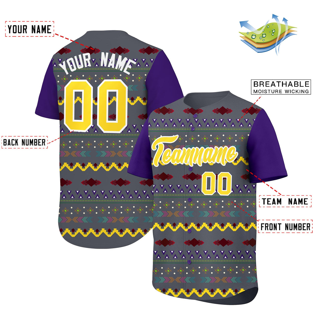 Custom Purple White Gold Mexican style Lightweight Baseball Jersey| KXKSHOP