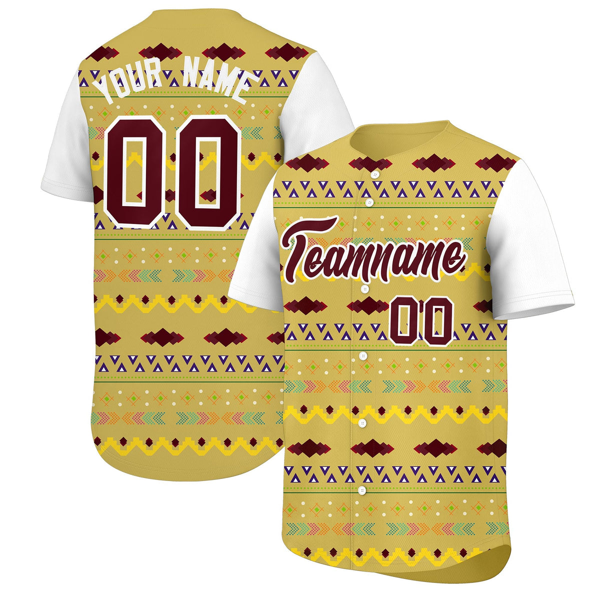 Custom Old Gold White Burgundy Mexican style Stretch Fabric Baseball Jersey| KXKSHOP