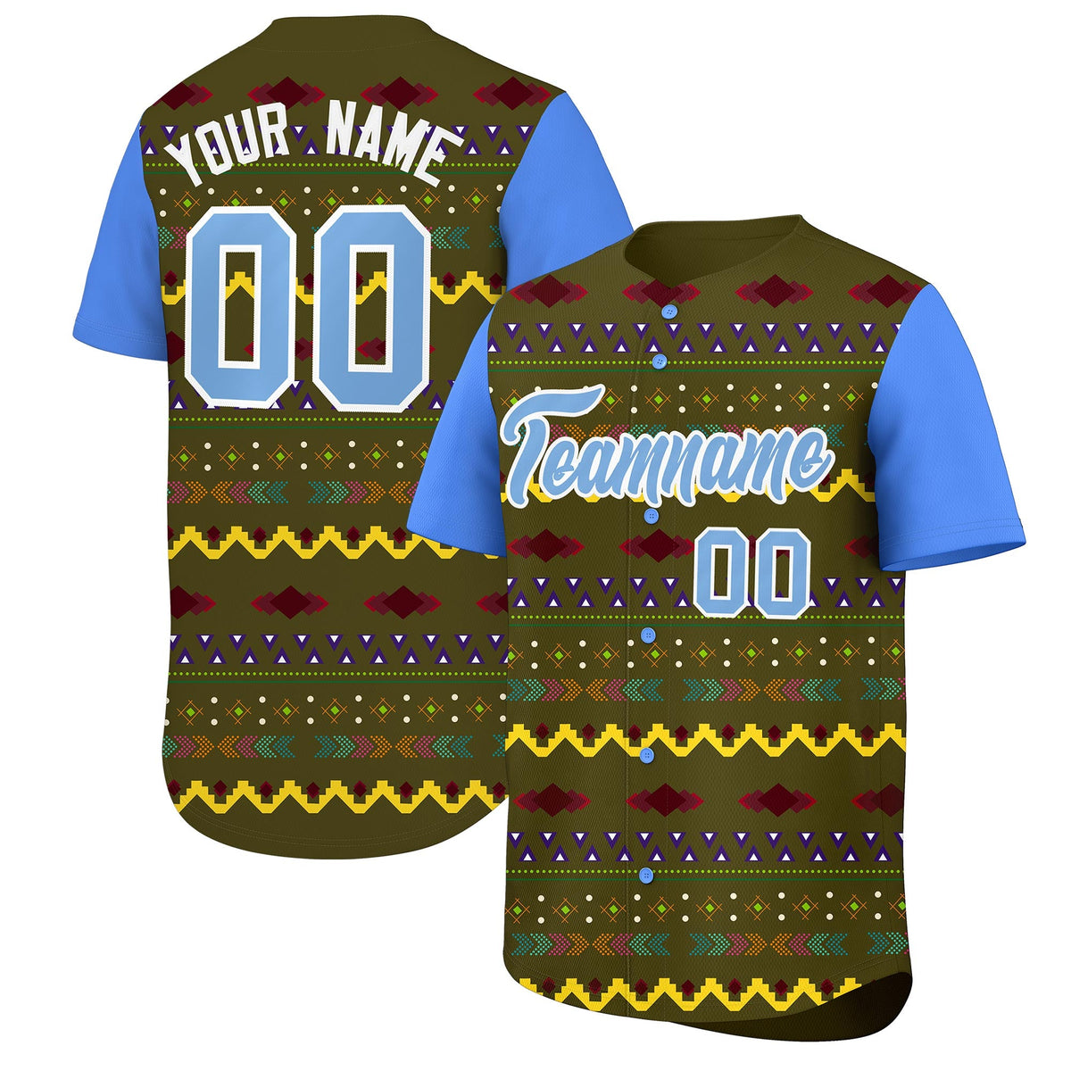 Custom Olive Powder Blue White Mexican style Lightweight Baseball Jersey| KXKSHOP