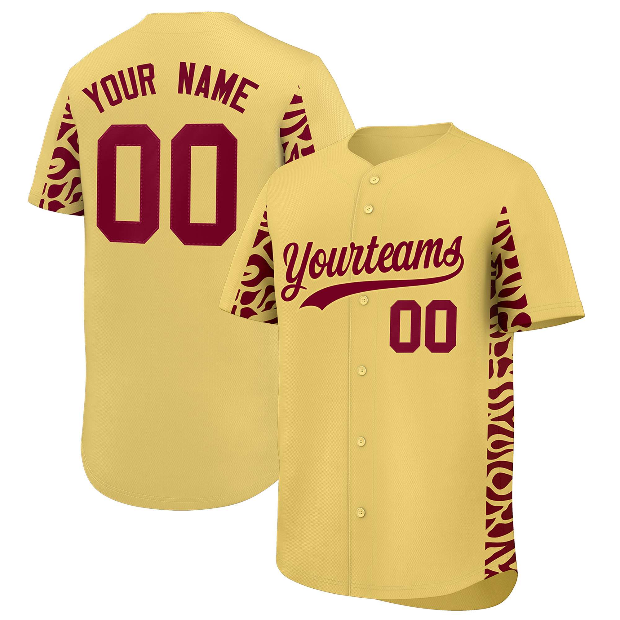 Custom Khaki Crimson Personalized Leopard Graffiti Pattern Side Design Authentic Baseball Jersey