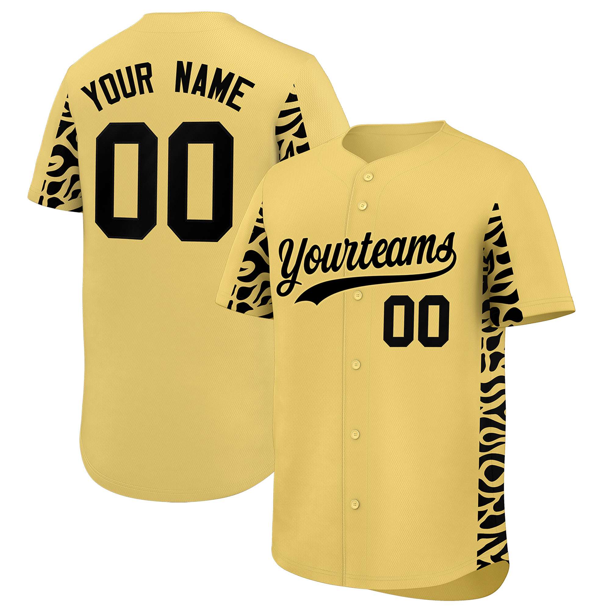 Custom Khaki Black Personalized Leopard Graffiti Pattern Side Design Authentic Baseball Jersey