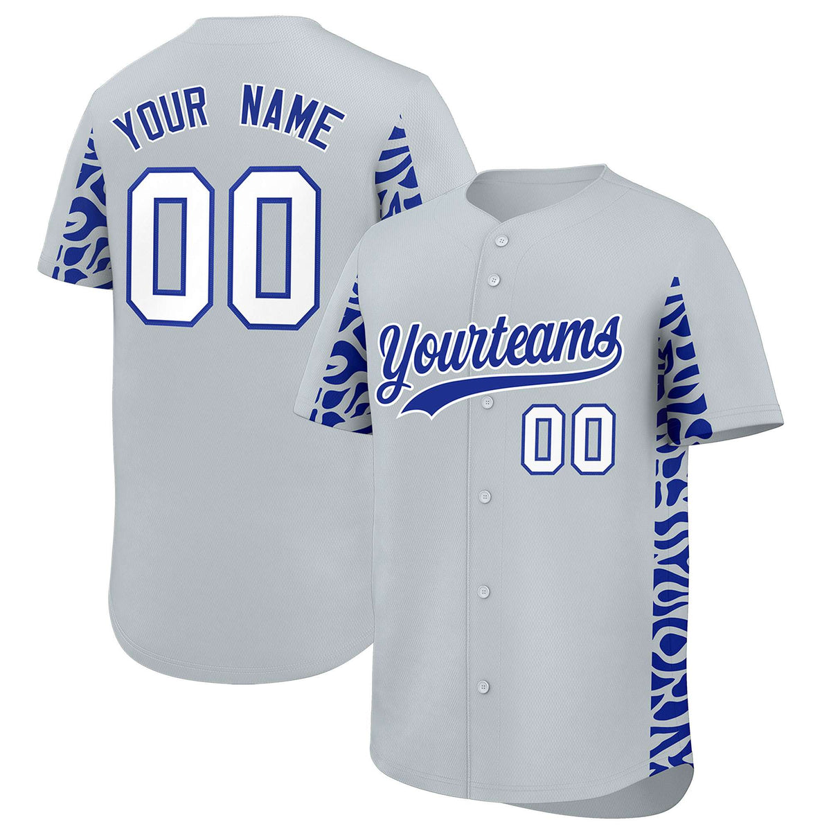 Custom Silver Royal Personalized Leopard Graffiti Pattern Side Design Authentic Baseball Jersey