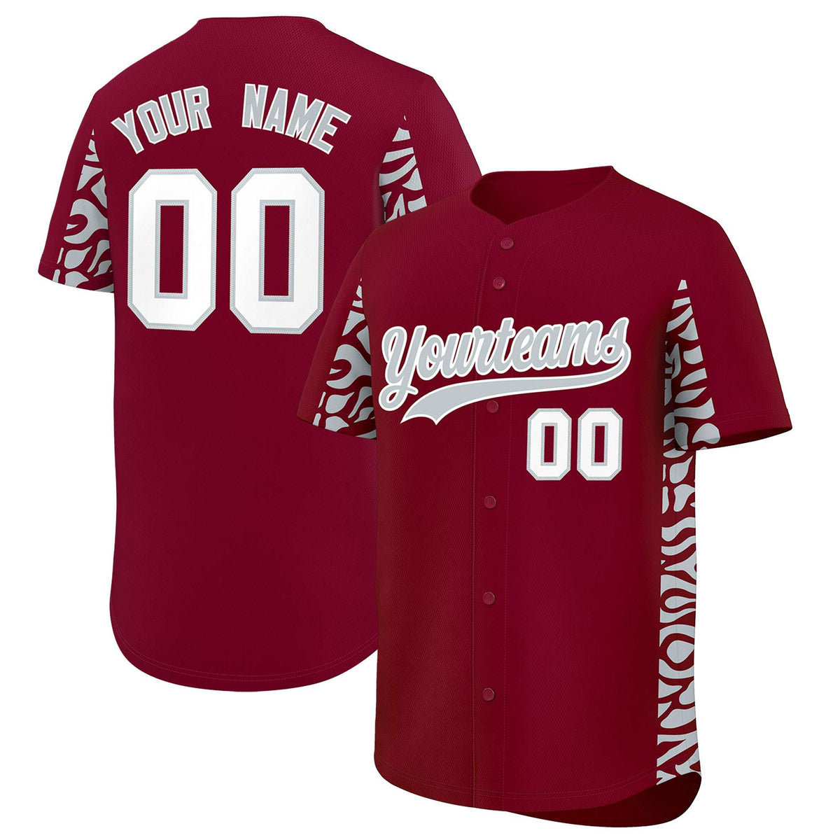 Custom Crimson Silver Personalized Leopard Graffiti Pattern Side Design Authentic Baseball Jersey