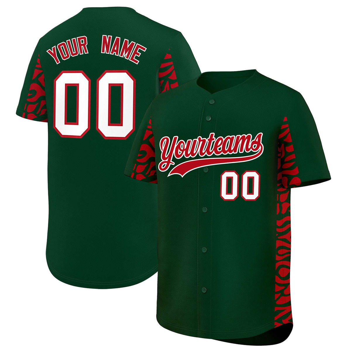 Custom Green Red Personalized Leopard Graffiti Pattern Side Design Authentic Baseball Jersey