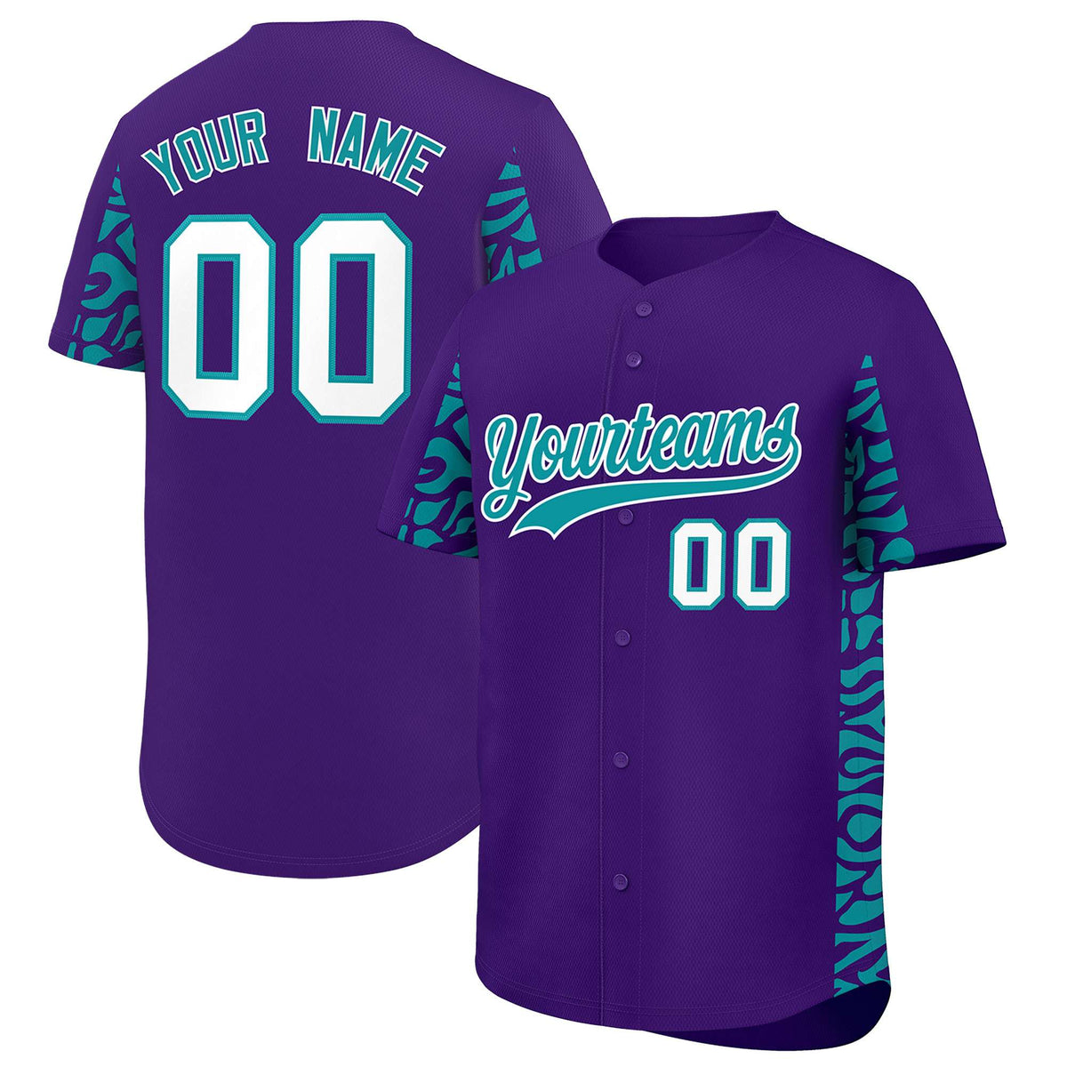 Custom Purple Aqua Personalized Leopard Graffiti Pattern Side Design Authentic Baseball Jersey