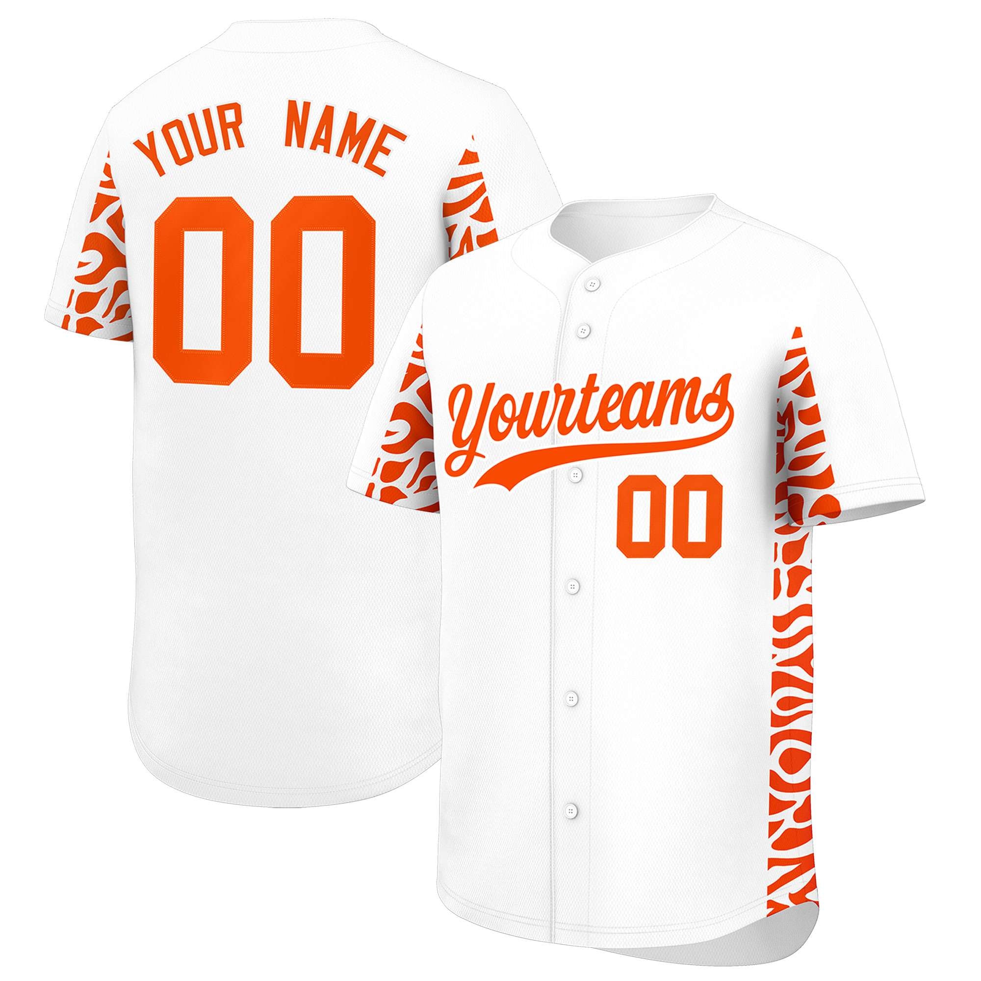 Custom White Orange Personalized Leopard Graffiti Pattern Side Design Authentic Baseball Jersey