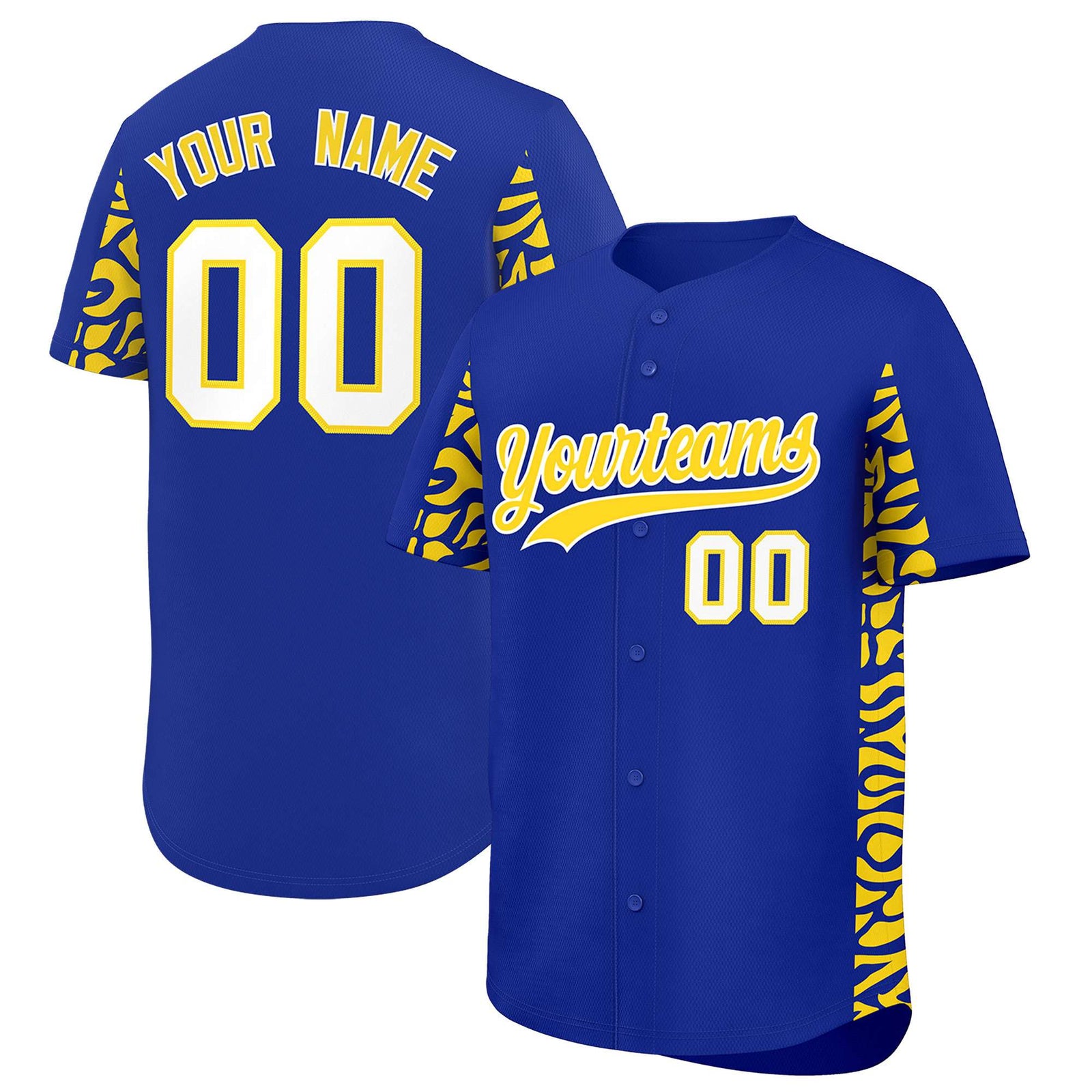 Custom Royal Gold Personalized Leopard Graffiti Pattern Side Design Authentic Baseball Jersey