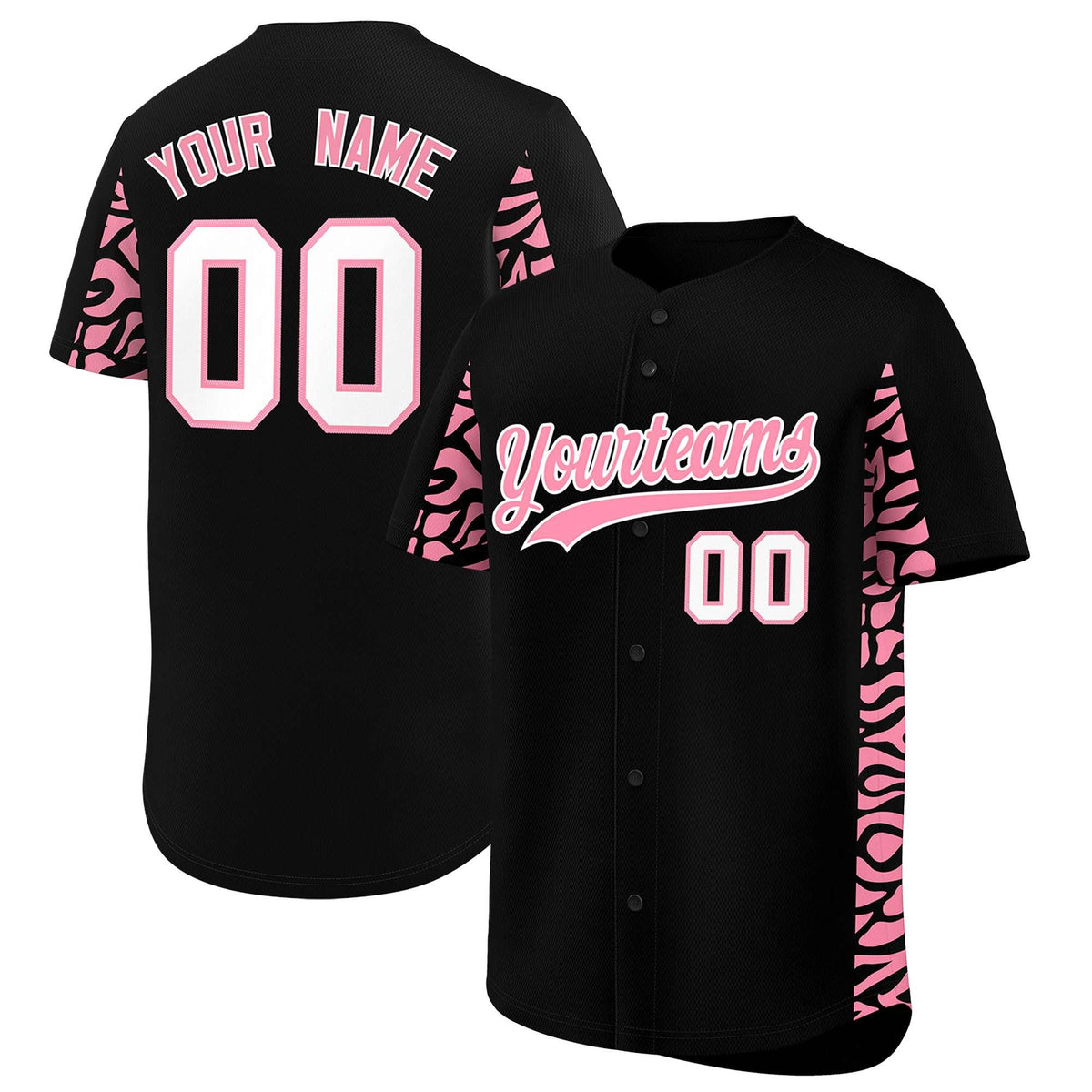 Custom Black Light Pink Personalized Leopard Graffiti Pattern Side Design Authentic Baseball Jersey
