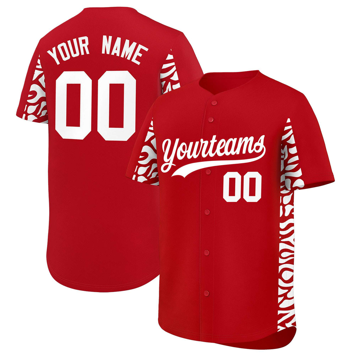 Custom Red White Personalized Leopard Graffiti Pattern Side Design Authentic Baseball Jersey