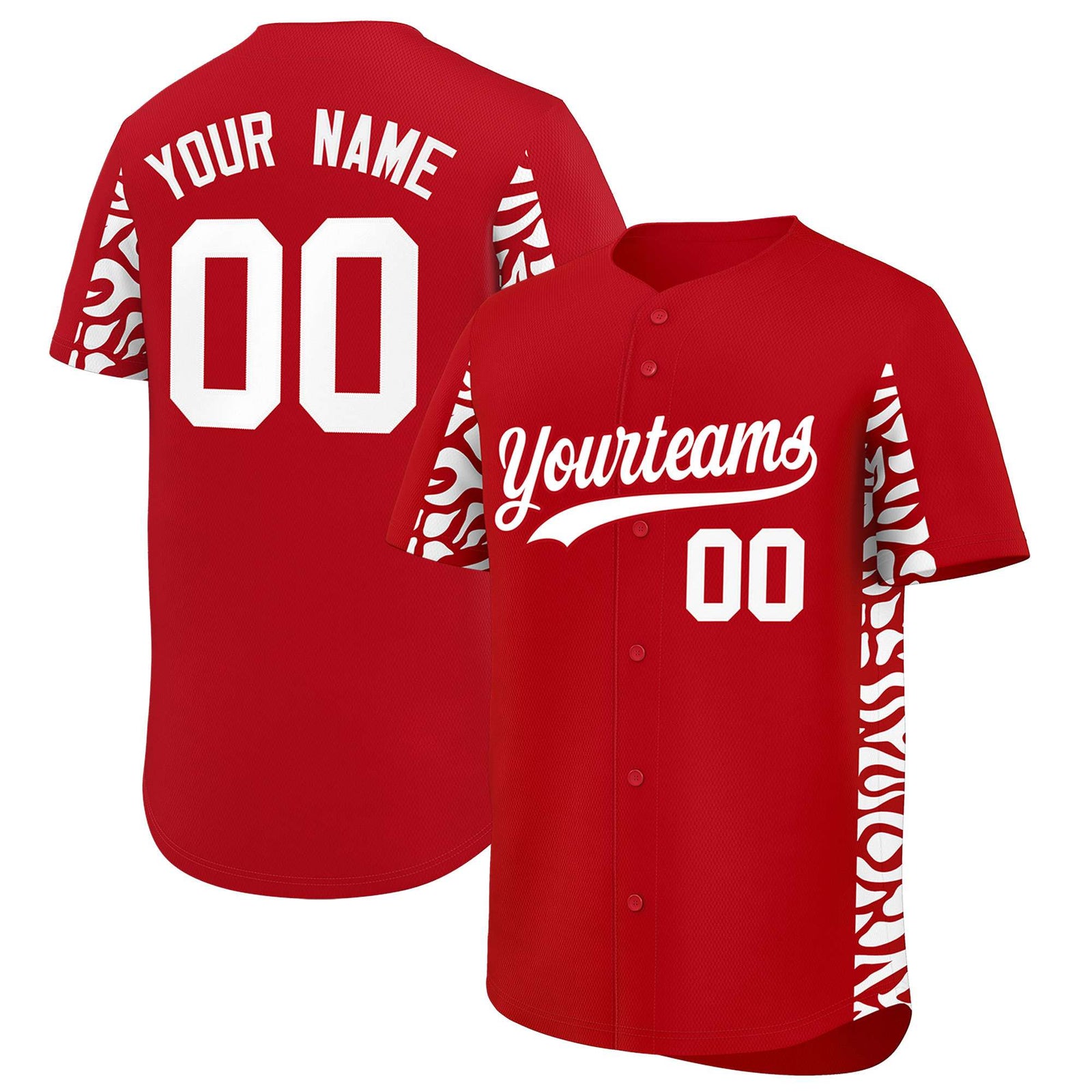 Custom Red White Personalized Leopard Graffiti Pattern Side Design Authentic Baseball Jersey