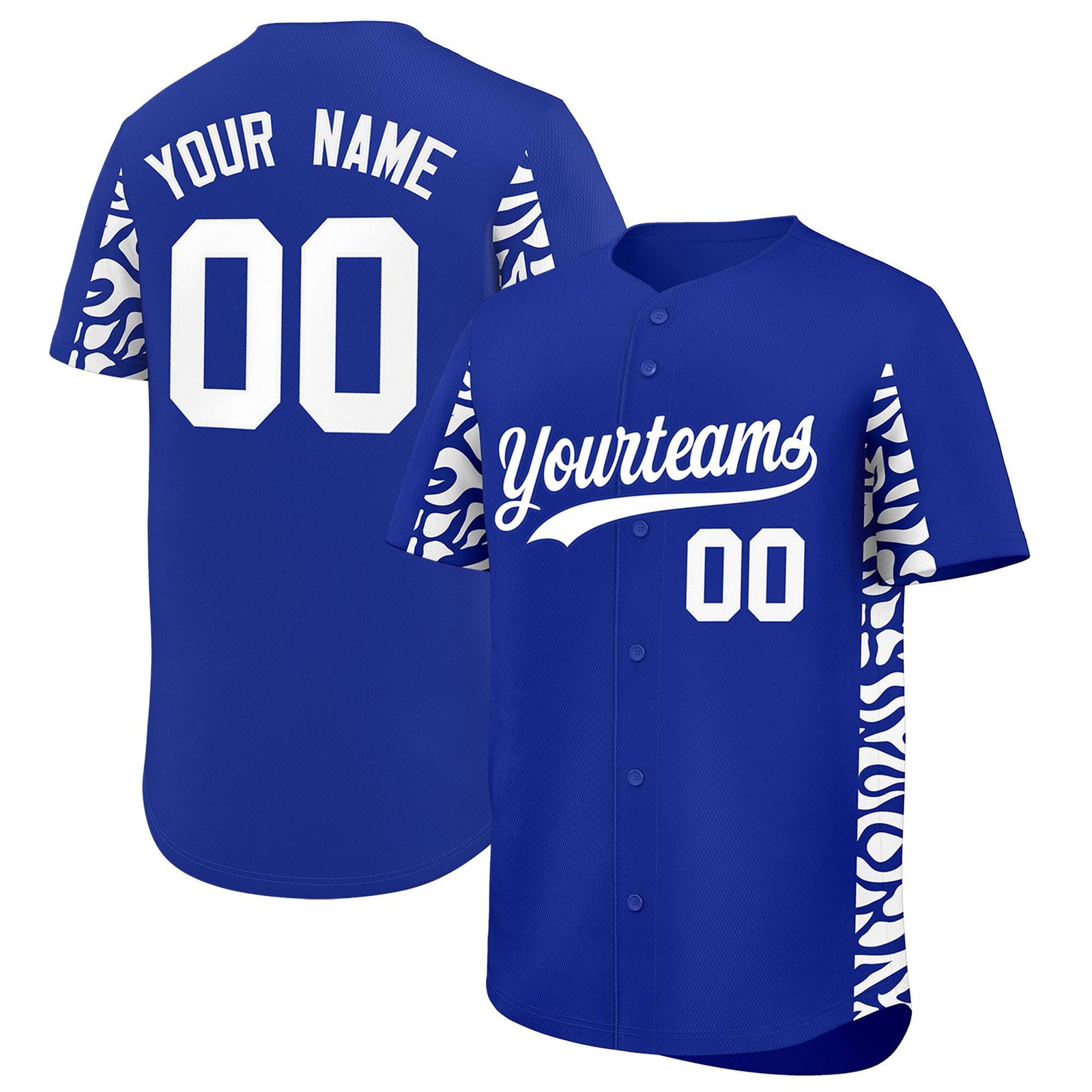 Custom Royal White Personalized Leopard Graffiti Pattern Side Design Authentic Baseball Jersey