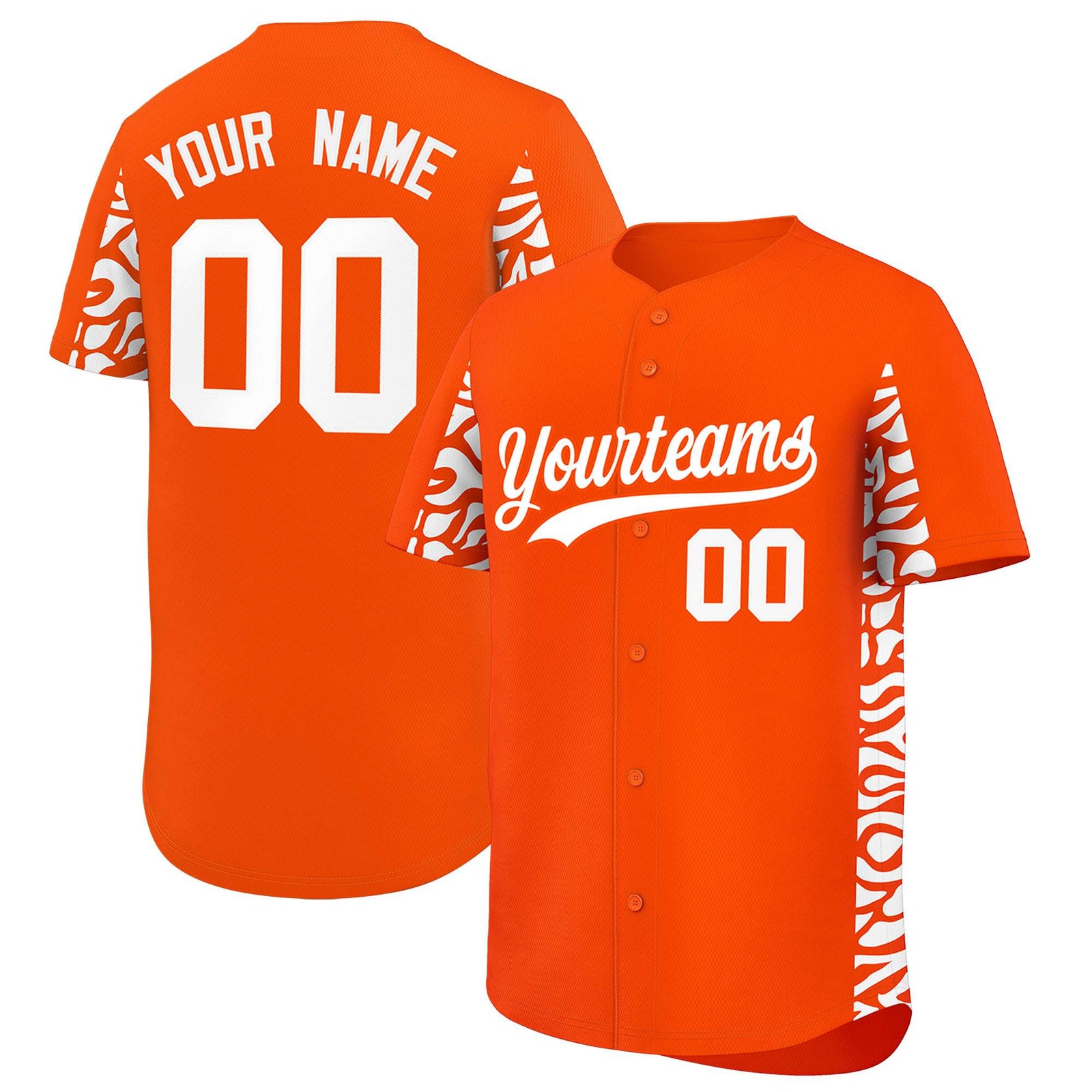 Custom Orange White Personalized Leopard Graffiti Pattern Side Design Authentic Baseball Jersey