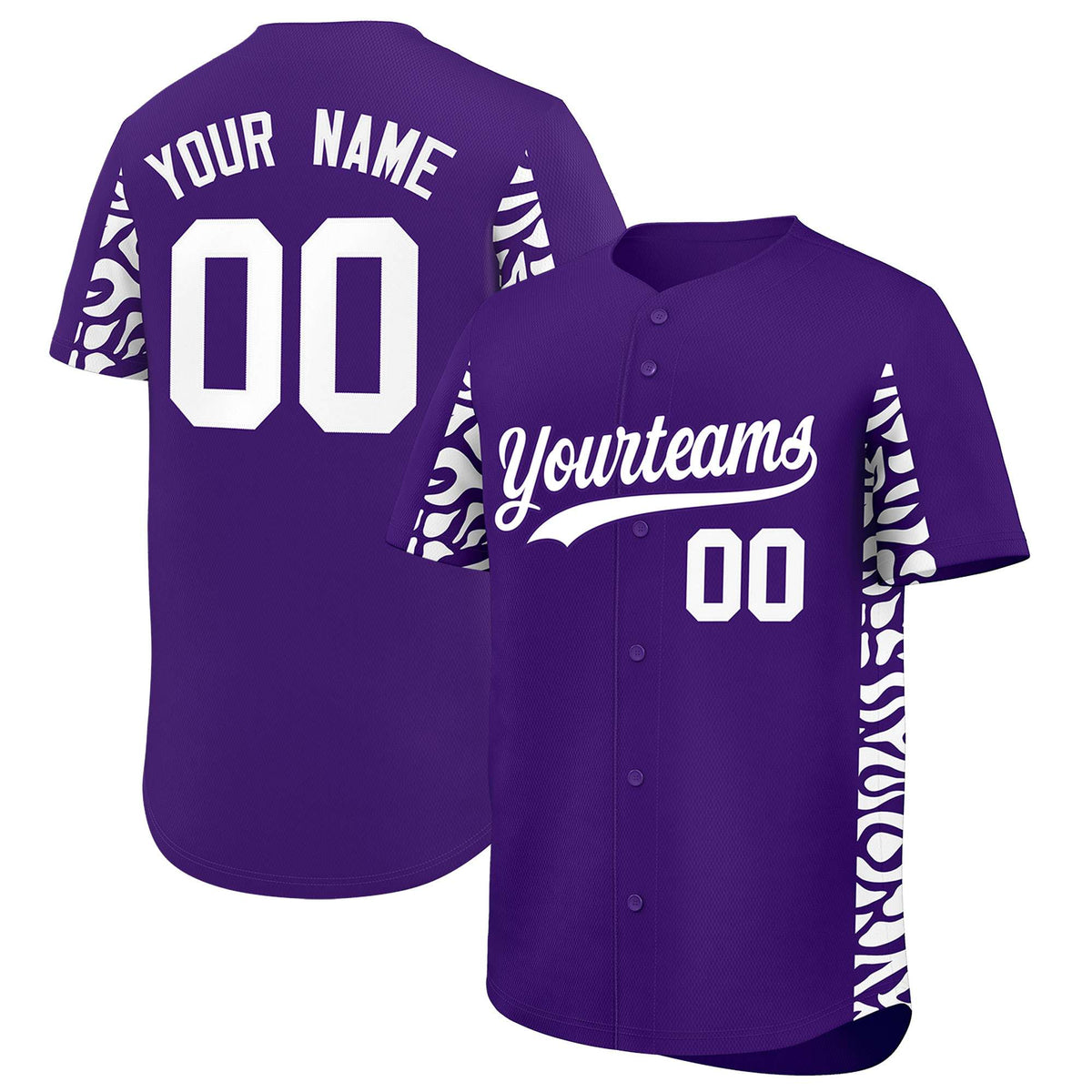 Custom Purple White Personalized Leopard Graffiti Pattern Side Design Authentic Baseball Jersey