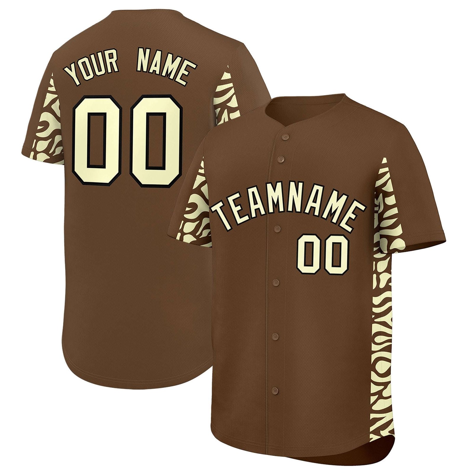 Custom Light Brown Cream Personalized Leopard Graffiti Pattern Side Design Authentic Baseball Jersey